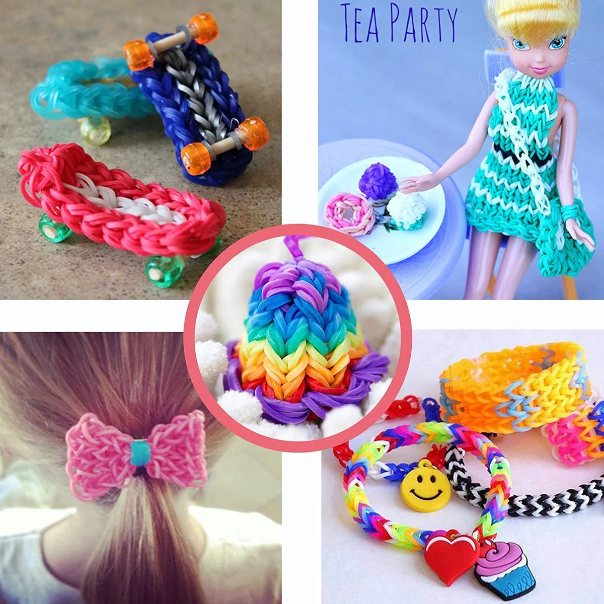 Inscraft 21900+ Loom Bands Refill Kit mit Organizer, 20.000+ Gummibänder in 41 Farben, 1000 Clips, 280 Perlen, 5 Quasten, 5 Häkelnadeln und mehr, Armbandherstellungs-Set