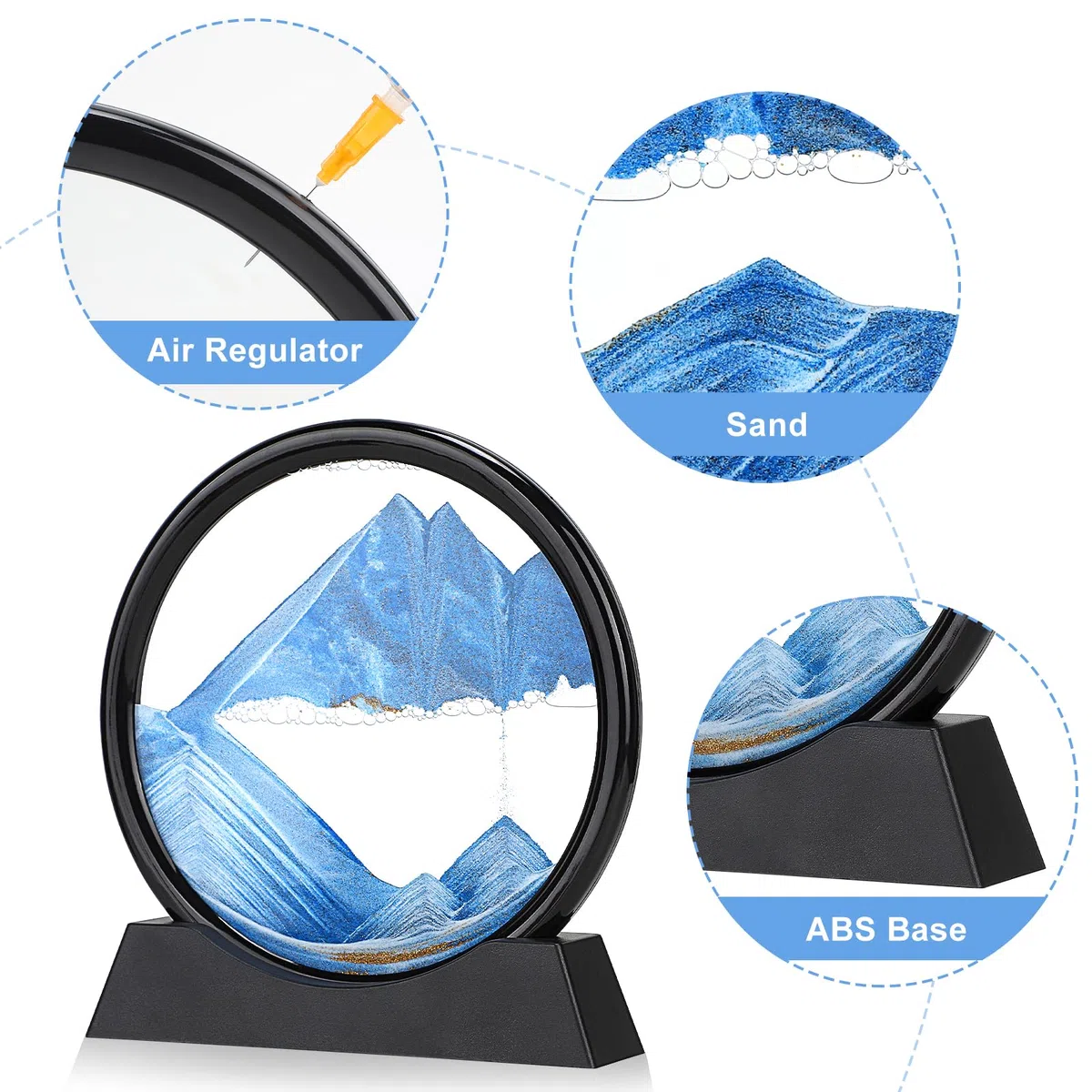 DBREAKS 3D Sandbilder zum Drehen, Dynamisches Sandbild, Sanduhr Sandmalerei, Bewegliche Sandkunst Landschaft, Desktop Dekosand Büro Wohnzimmer, für Erwachsene Kinder Geschenke, Blau/12