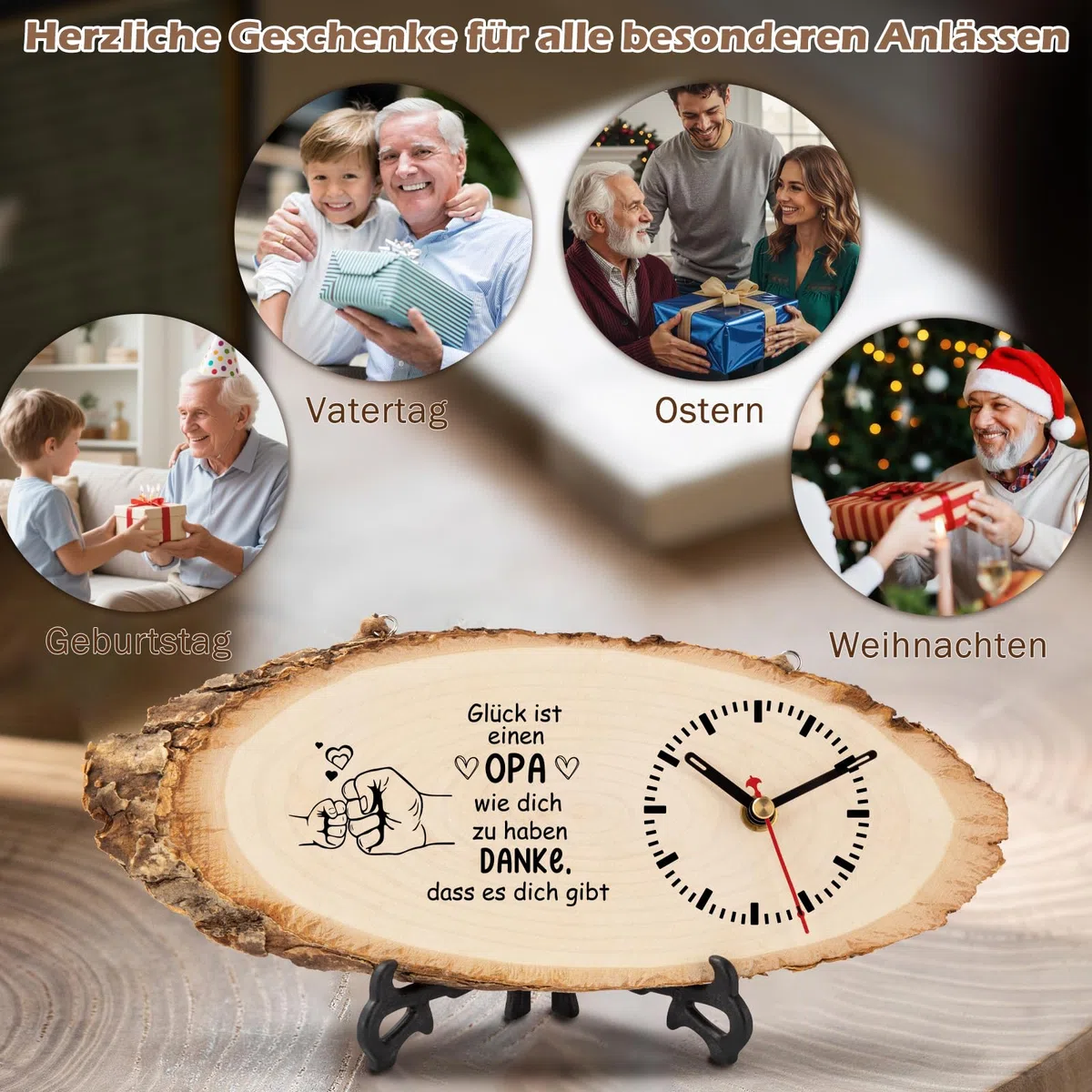 KAAYEE Opa Geschenk,Holzuhr Geschenke für Opa zum Vatertag Geburtstag Valentinstag, Geburtstagsgeschenk Ostergeschenk Vatertagsgeschenk
