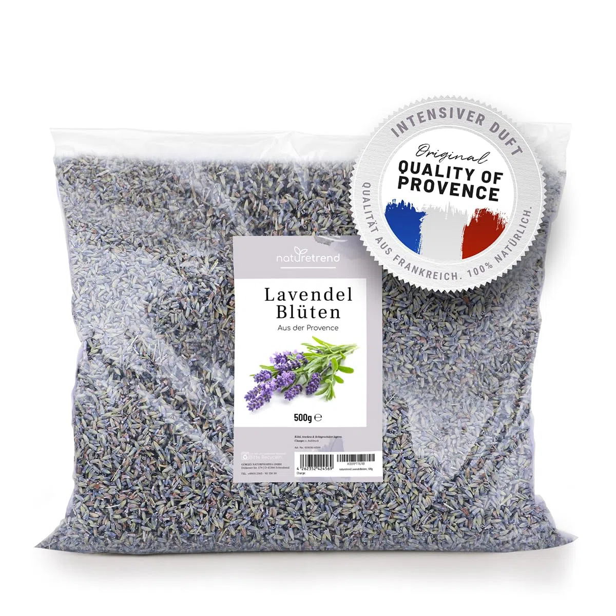 naturetrend Lavendelblüten getrocknet 500g- Französischer Lavendel aus der Provence I Neuste Ernte I Duftintensiv & bläulich für Duftkissen, Potpourri Duft Lavendelsäckchen Seifen Duftsäckchen