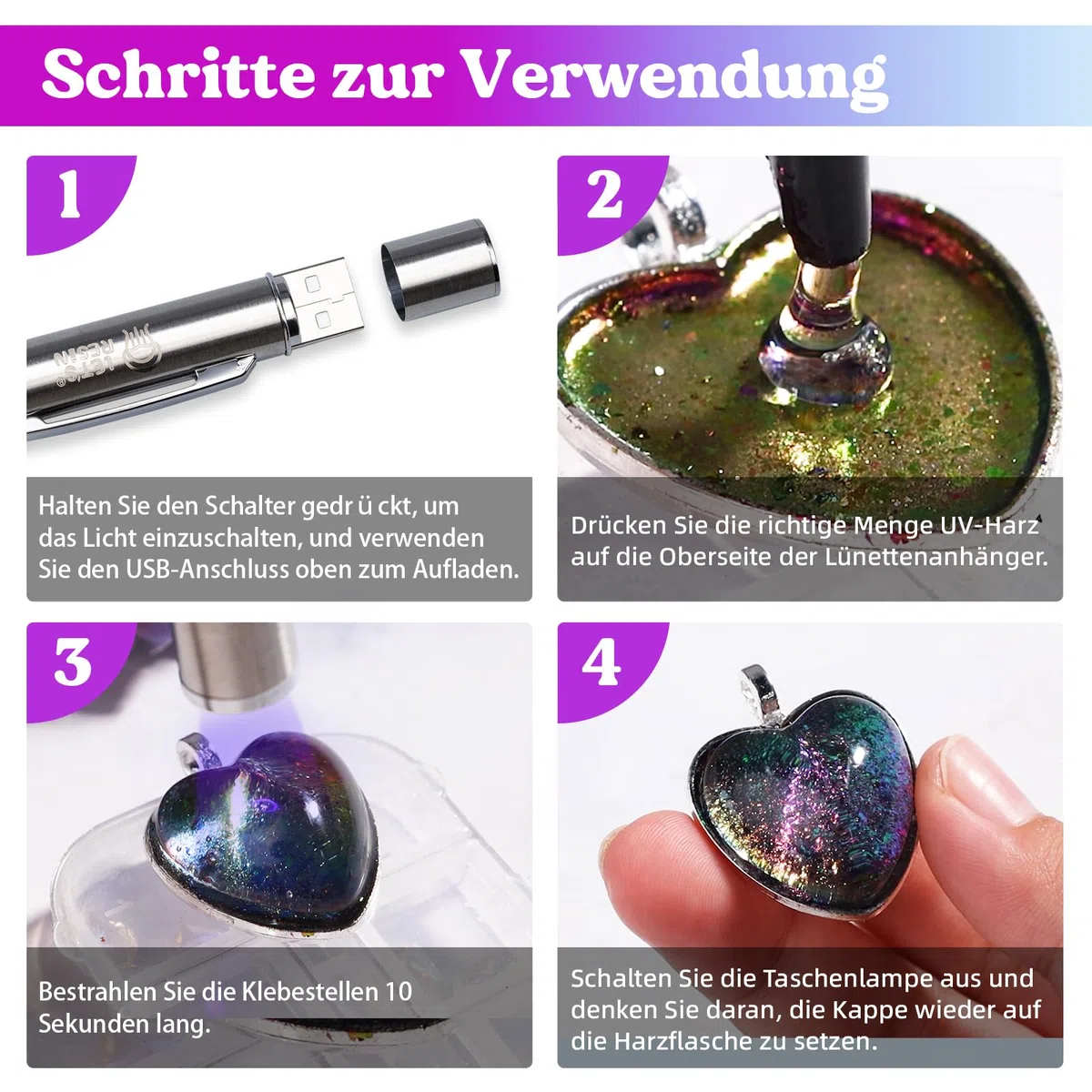 LET'S RESIN UV Resin Set mit UV Lampe, 30g UV Kleber mit lampe, Kleben & Aushärten in Sekunden, Schmuck UV Harz für Kunststoffreparatur, Glaslicht, Basteldekor