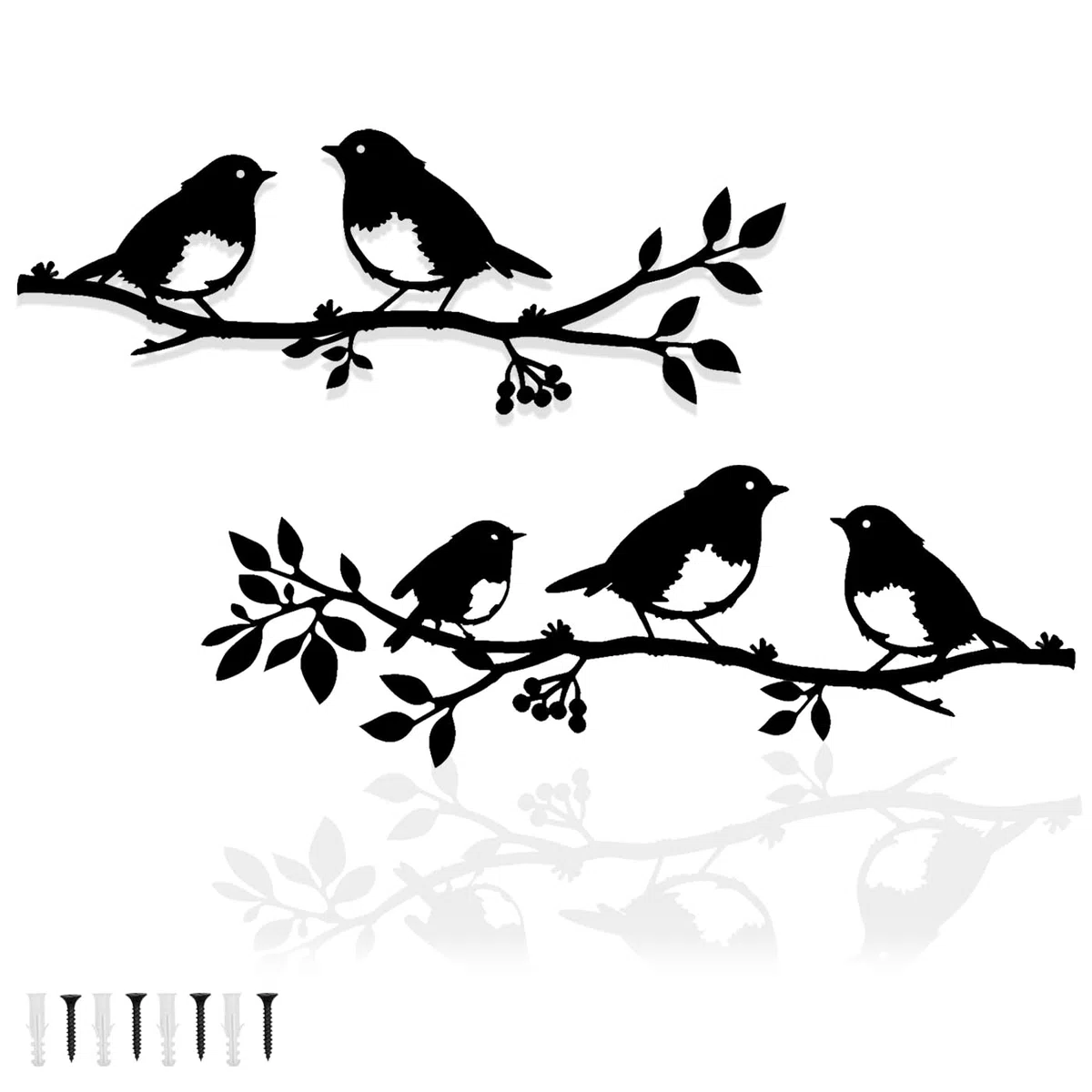 Pduoduo 2 Stück Metall-Vögel-Wandkunst mit hängenden Blättern | Metall Ornament Zweig, Wandhängende Zeichen, Für Balkon Indoor Outdoor, Dekoration