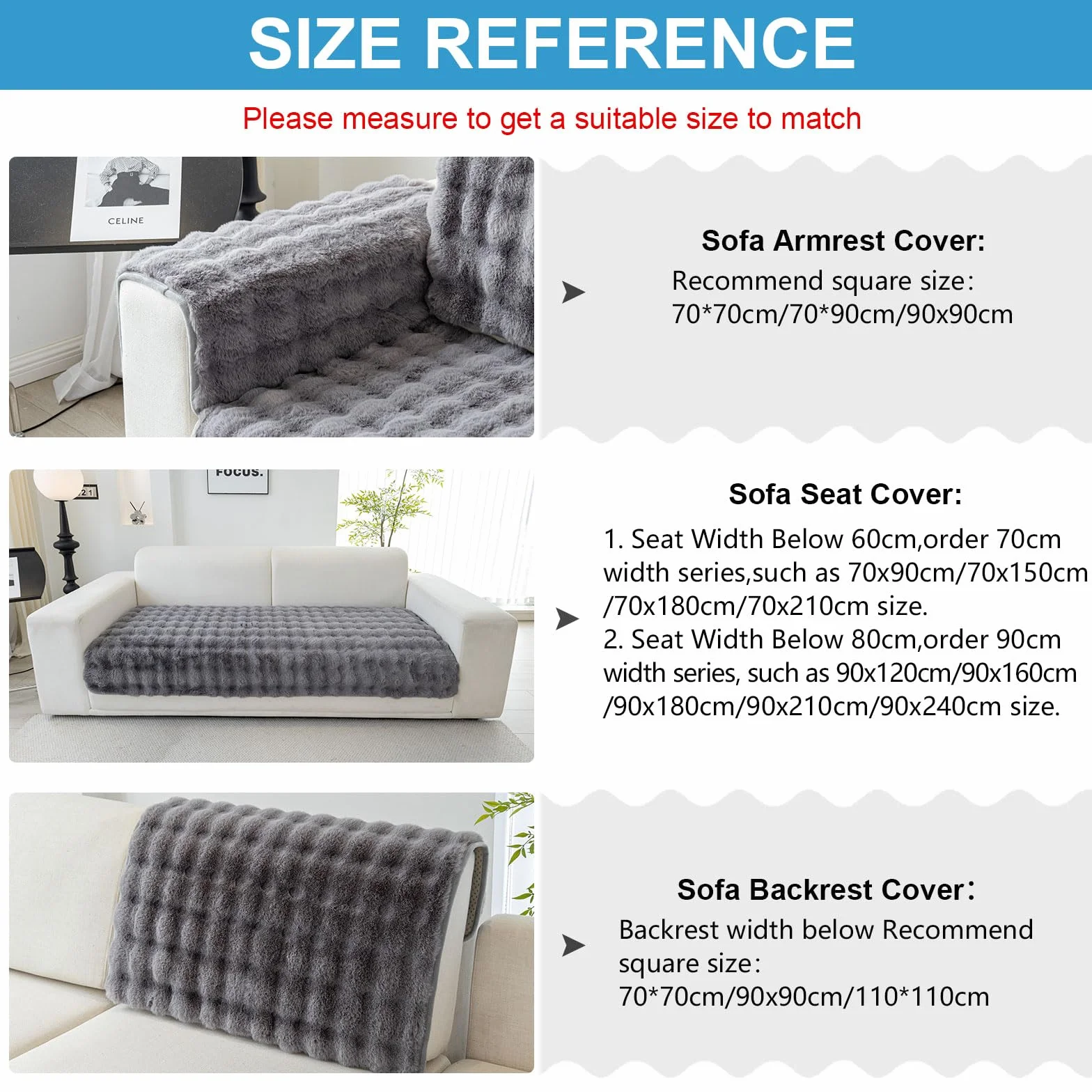 Weiche Plüsch Sofabezug Waschbar - Neue Rutschfeste Sofa überzug 1 2 3 4 Sitzer Couch überzug für Sektionssofa, Flauschiger Kunstpelz Sofa Sitzkissenbezug L Form Möbelschutz (Dunkelgrau, 70x70cm)