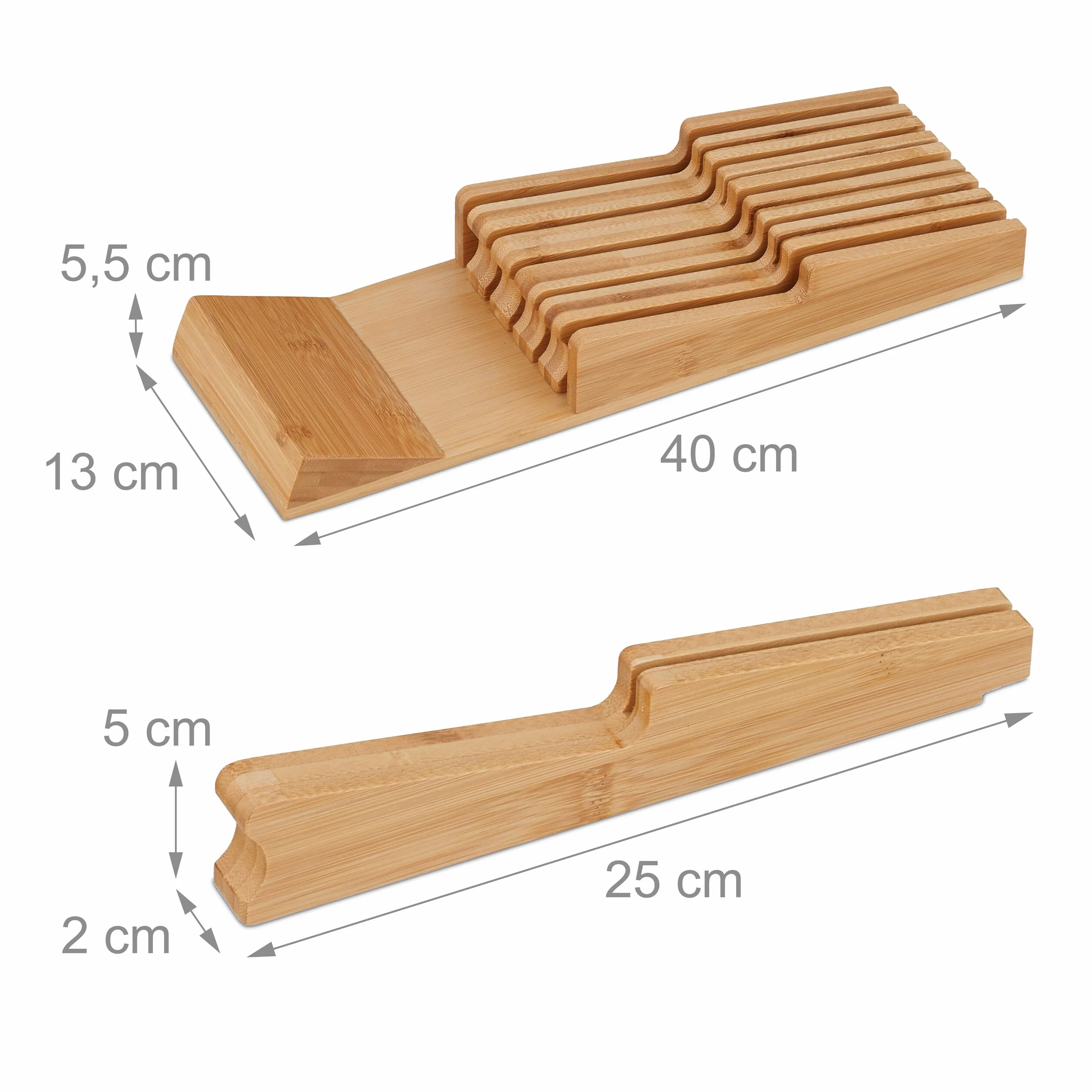 Relaxdays Messerhalter Schublade, für 9 Messer & Wetzstahl, Bambus Messerblock liegend, HxBxT: 5,5 x 13 x 40 cm, natur