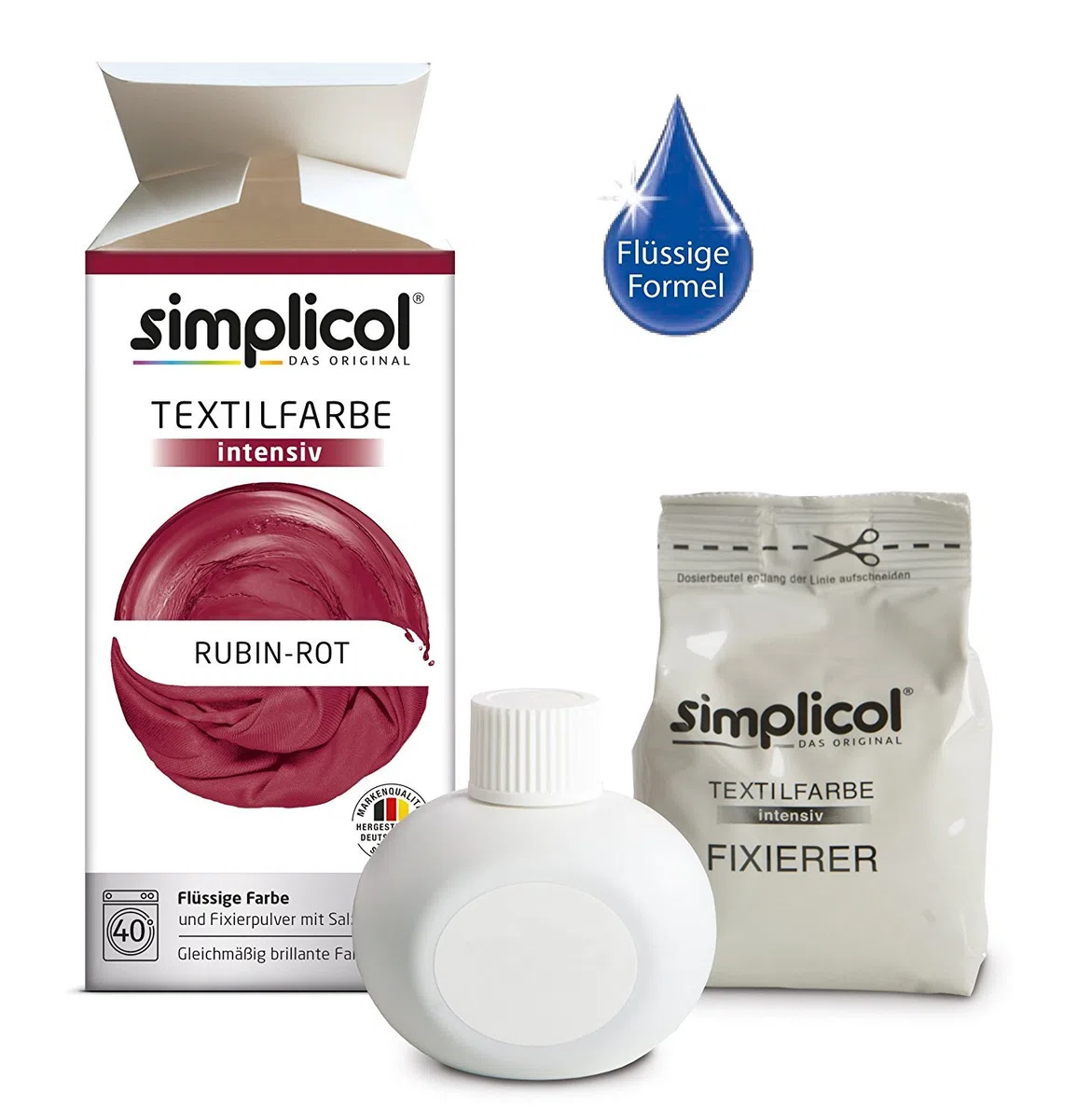 simplicol Textilfarbe intensiv (18 Farben), Rubin-Rot Dunkelrot: Einfaches Färben in der Waschmaschine, All-in-1 Komplettpackung 1842 (2x 1804) 2 Pack