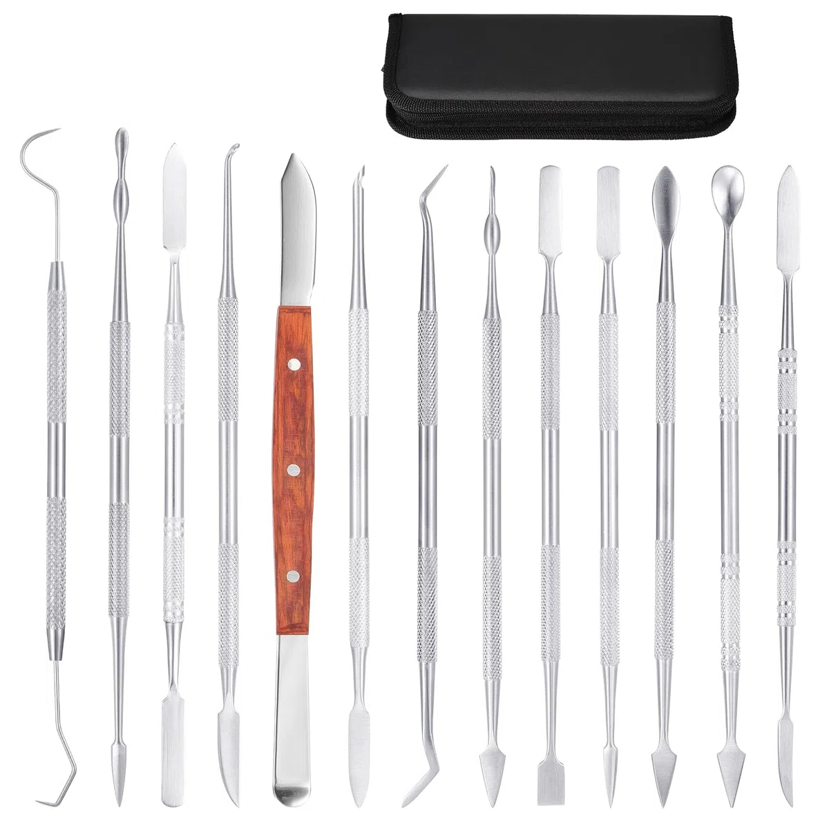 Coolty 13 Stück Wachsschnitzer Werkzeuge, doppelendiges Edelstahl-Wachs Ton Skulptur Schnitz DIY Werkzeugset, Spatel MeißeSchnitzer Set für Sculpting,Keramik Schnitzen mit Tragetasche