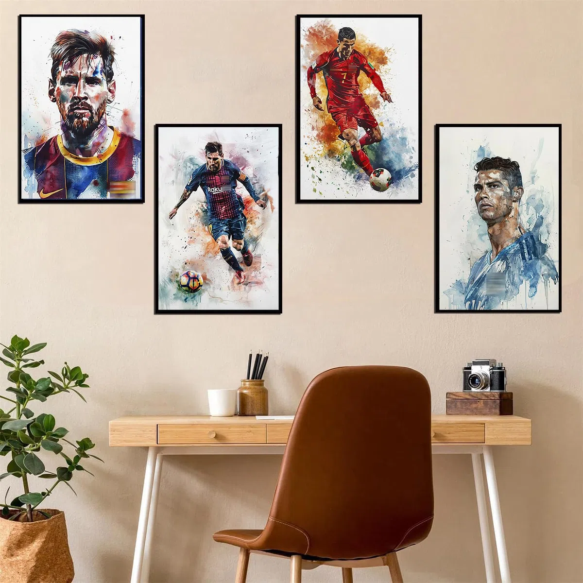 NebulaNova Ronaldo, Messi und Neymar Poster Set - Kunstdruck-Poster fr Wohnzimmer, Raumdekoration - Unframe 8x12 inch (20x30 cm), Set von 4 Postern