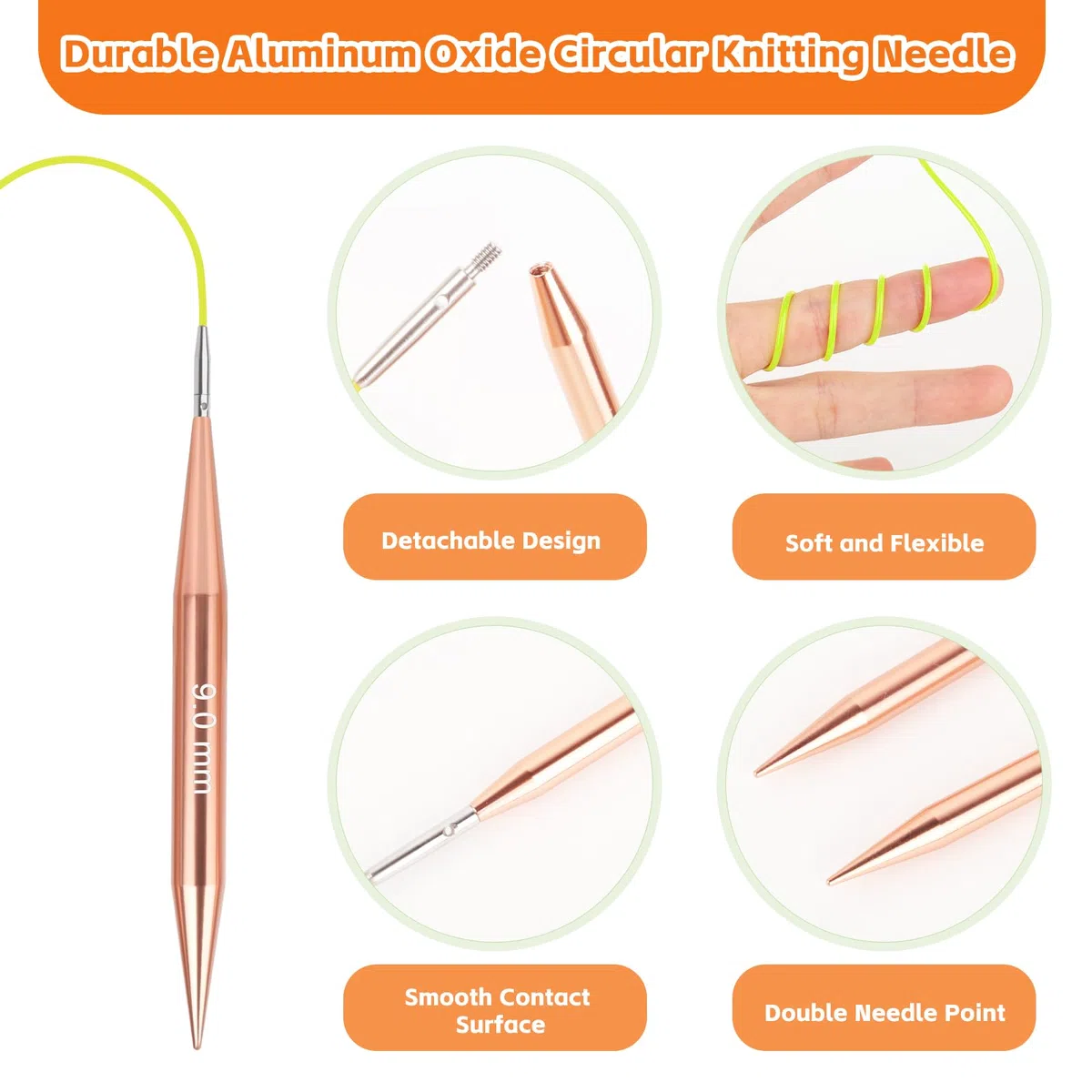 Coopay Auswechselbare Rundstricknadeln Set, 3,0-10,0 mm Rundstricknadeln (4 Längen verstellbar), Stricknadeln Rundstricknadel mit Aufbewahrungstasche,Austauschbare Rundstricknadel, Rosé gold