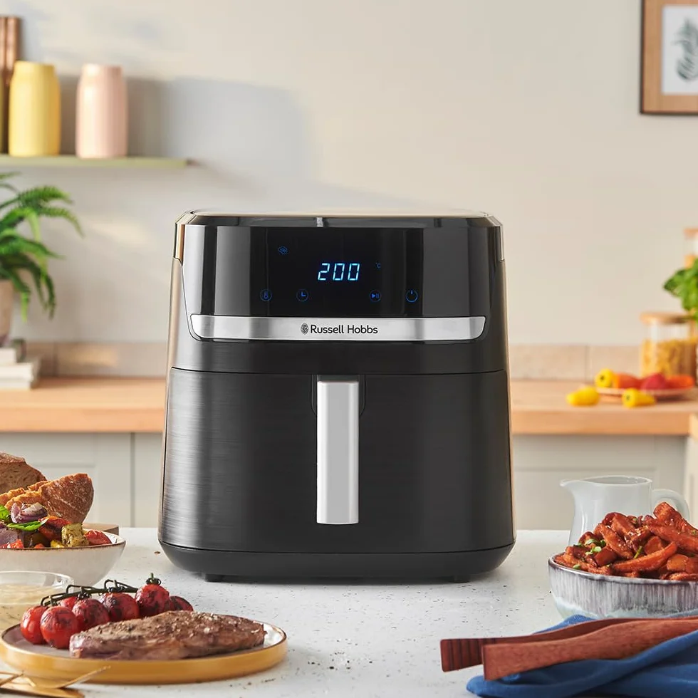 Russell Hobbs Heißluftfritteuse XXL 8,3L Rapid AirFryer [kompaktes Gehäuse, sehr leise, Pizza Ø 26cm] SatisFry (9 Programme, spülmaschinenfest, Fritteuse ohne Öl, TouchScreen,Grillen,Backen) 27632-56