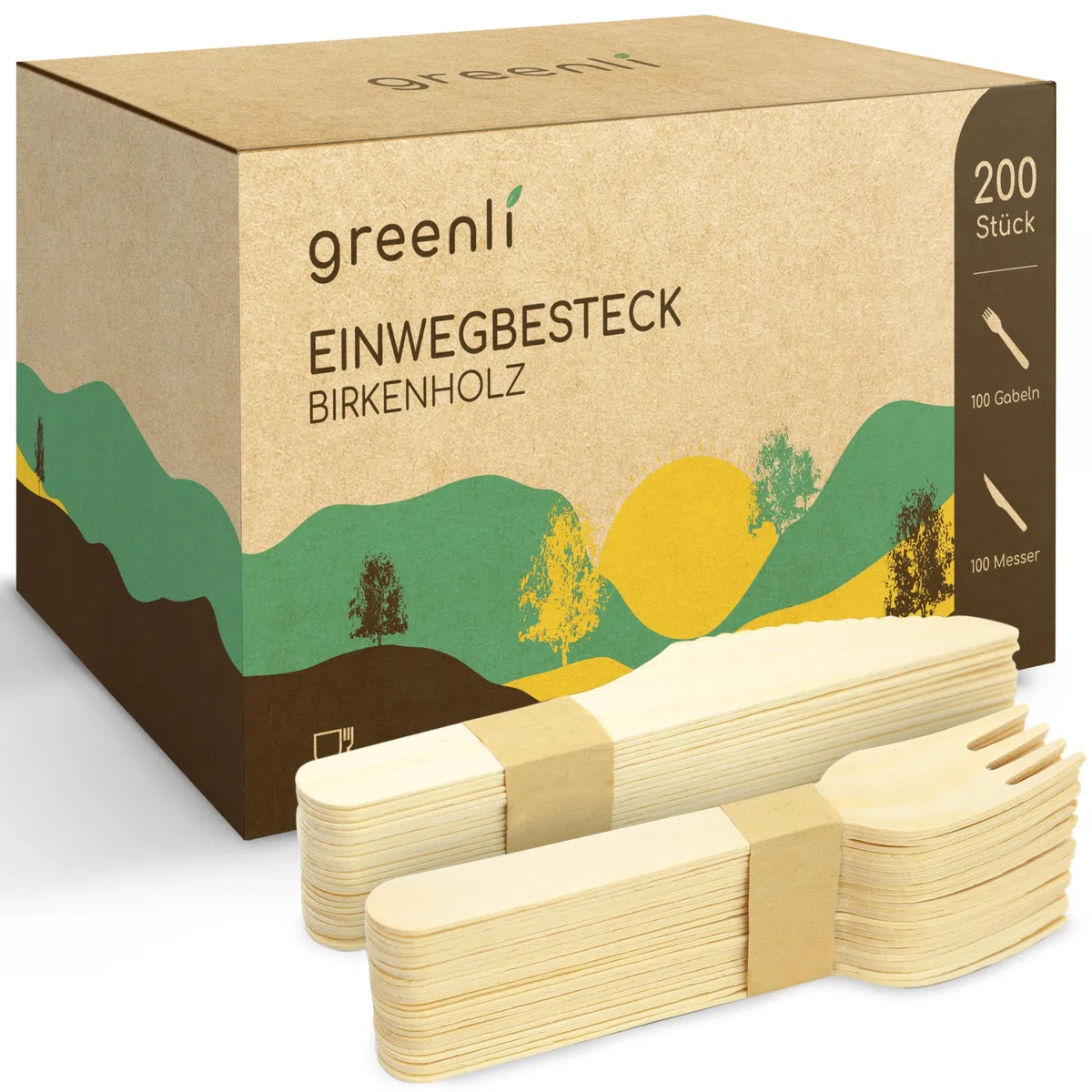 Einwegbesteck Set - 200 Holzgabeln und Holzmesser - Nachhaltiges Einweggeschirr Set aus Holz