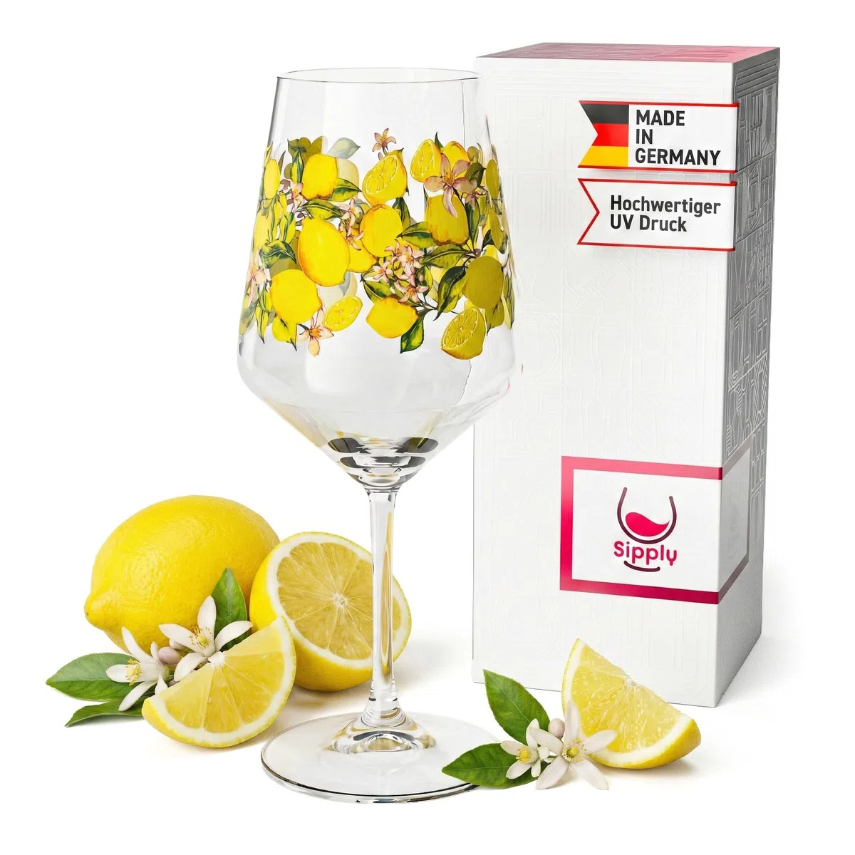 Aperitifglas Summer Vibes mit Zitronen-Motiv für Spritz Getränke Cocktails Wein Schorle Bowle oder Saft 0,5l