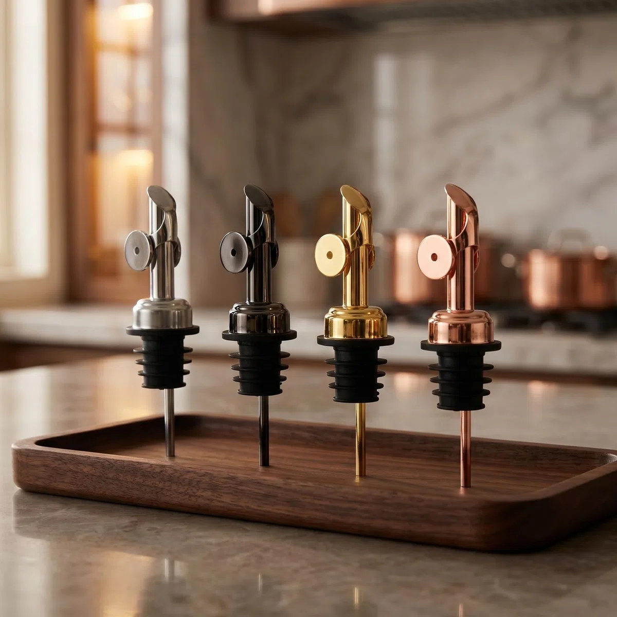 Nivofu 4 Stück Flaschenausgießer aus Edelstahl, Olivenöl Ausgießer mit Automatischem Deckel, Ausgießer für Ölflaschen, Spirituosen, Essig und Sirup, Tropffrei Dosierer