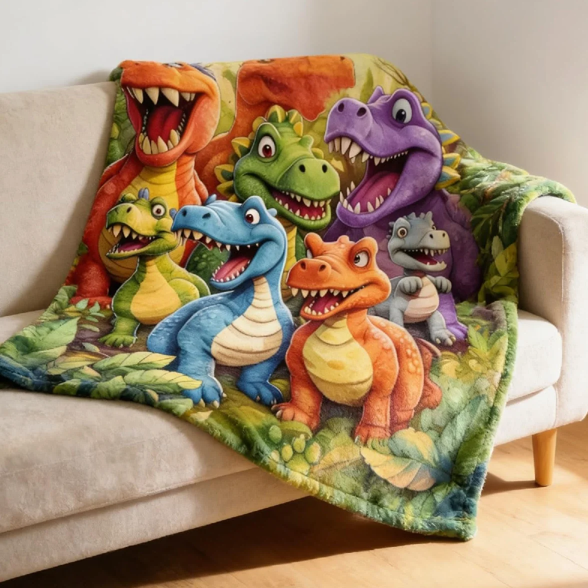 Dinosaurier-Decke 150x130 cm, superweiche Kuscheldecke für Kinder Jungen Mädchen, Fleece-Dino-Decke für Kinder, große gemütliche Tagesdecke als Geschenk für Bett, Couch, Sofa