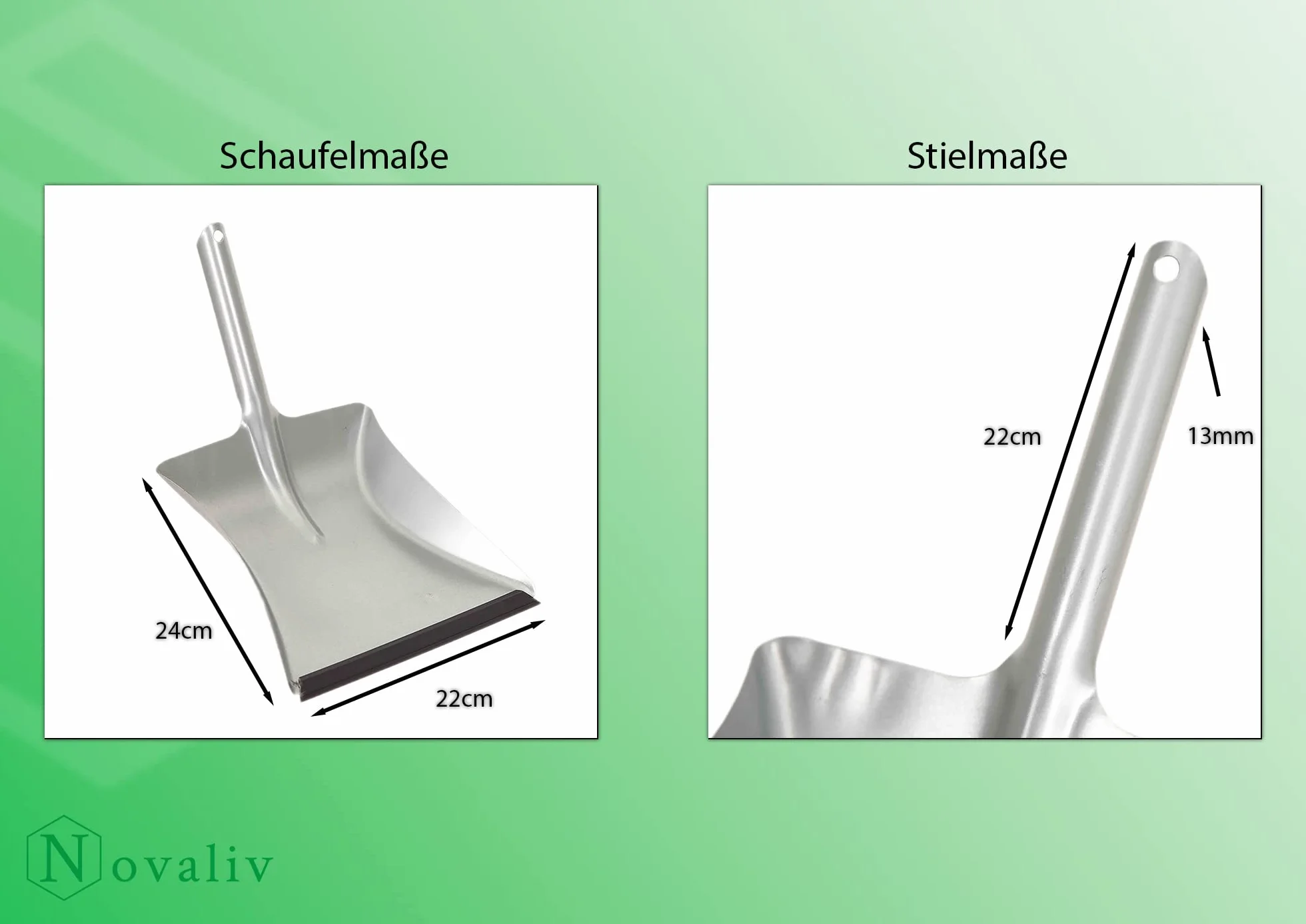 Novaliv Kehrblech Set - Handfeger ROSSHAAR und Kehrblech mit Gummilippe Silber verzinkt - Kehrblechbesen zum Aufkehren - Handkehrset mit Kehrschaufel und Feger