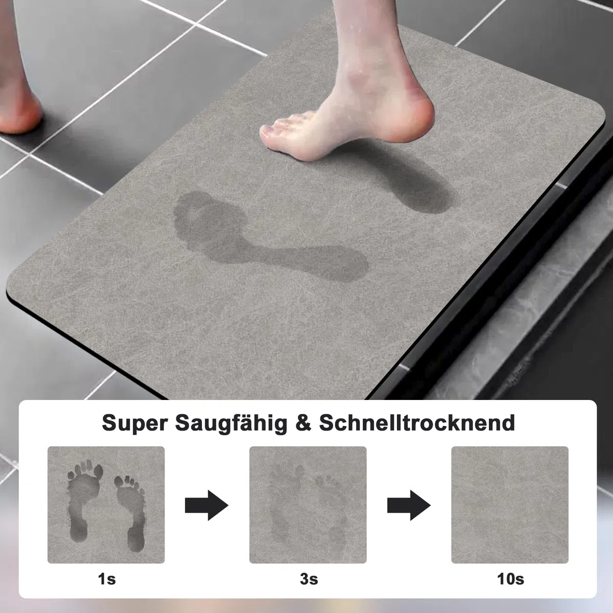 rutschfeste Badematte Super Absorbierende Badezimmerteppich: dünn 40 x 60 cm Waschbar schnelltrocknende Badvorleger Duschvorleger für Dusche, Badewannen und Badezimmer, Toilette, grau