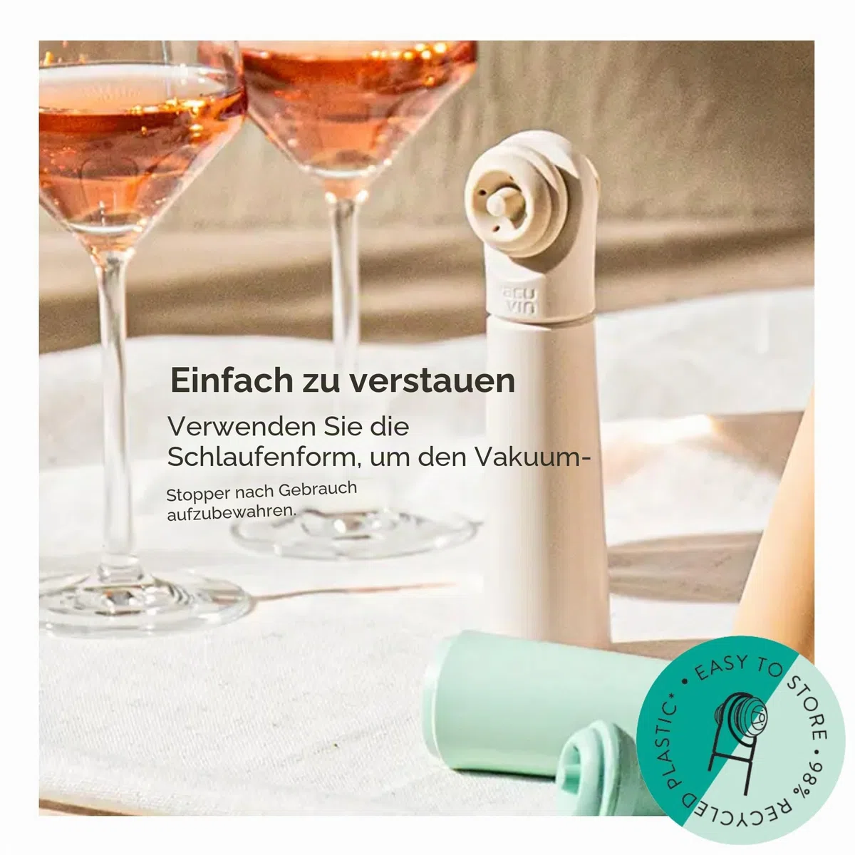 Vacu Vin Loop Weinpumpe - Entwickelt und Hergestellt in den Niederlanden - Vakuum-Weinverschluss hält Ihren Wein bis zu 10 Tage lang frisch - Wiederverwendbar - 1 Pumpe, 1 Stopper, Jade
