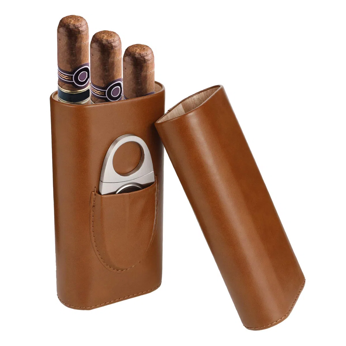 Zigarrenetui 3 Zigarren, Leder Zigarren Etuis mit Zigarrenschneider, Tragbarer Humidor Zigarren fr Reise Kurztrips(Braun)