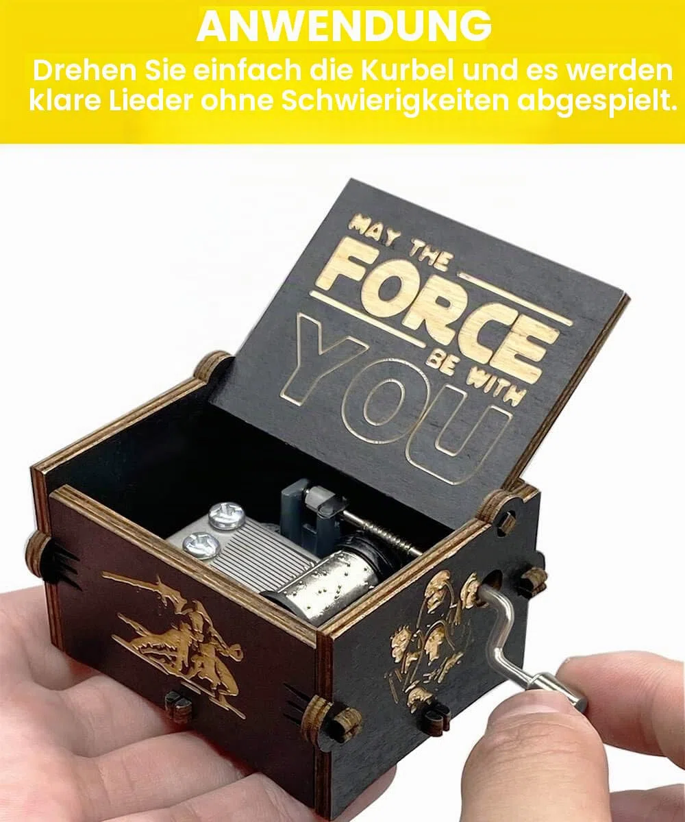 MAD DI Star Wars Spieluhr, Holz-Handkurbel, einzigartige Musikboxen, Thema, Starwars, Mini-Antik-Vintage-Bastelarbeiten, Lasergravur, Valentinstag, Geburtstagsgeschenke (schwarz)