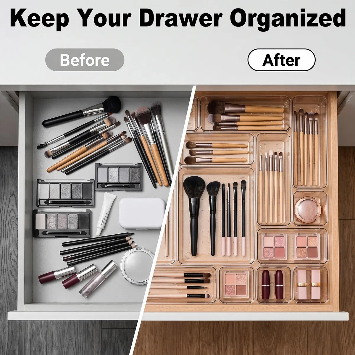 15 Stück Schubladen Organizer - Schubladeneinsatz Schubladen Organizer mit 4 Größen Schminktisch Organizer Kunststoff Ordnungssystem Drawer Organizers für Küchen, Schlafzimmer, Büro, Make-up