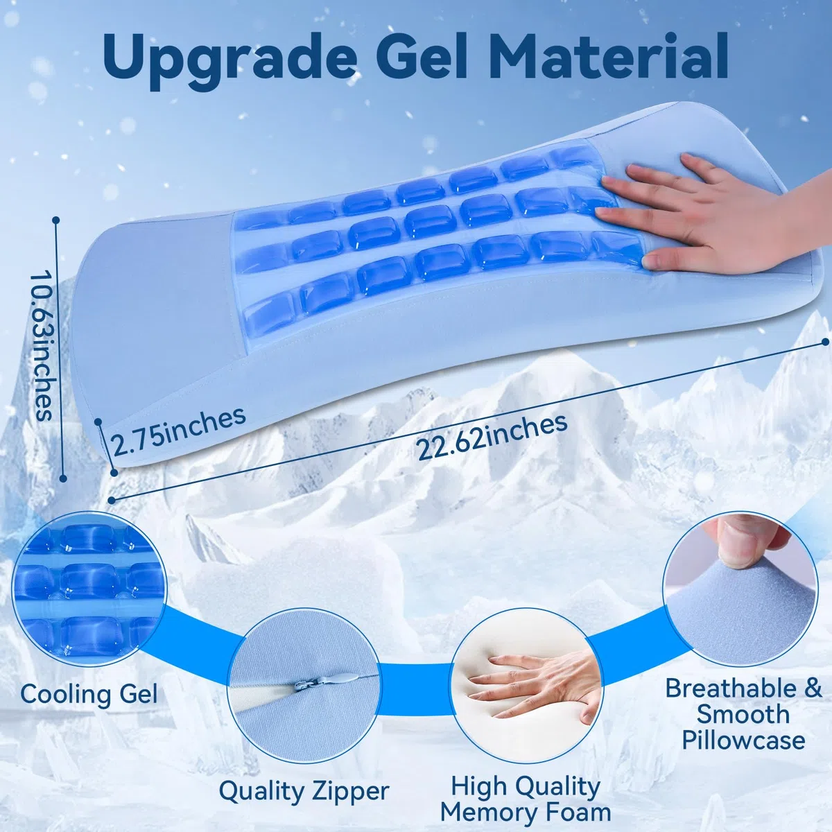 Qutool Lendenkissen für Bett, Memory Foam Rückenkissen für den unteren Rücken ，Ergonomische Lendenwirbelkissen für Bett,Bürostuhl ，Autositz und Sofa —mit Kühl-Gel & Atmungsaktives Bezug（Blau）