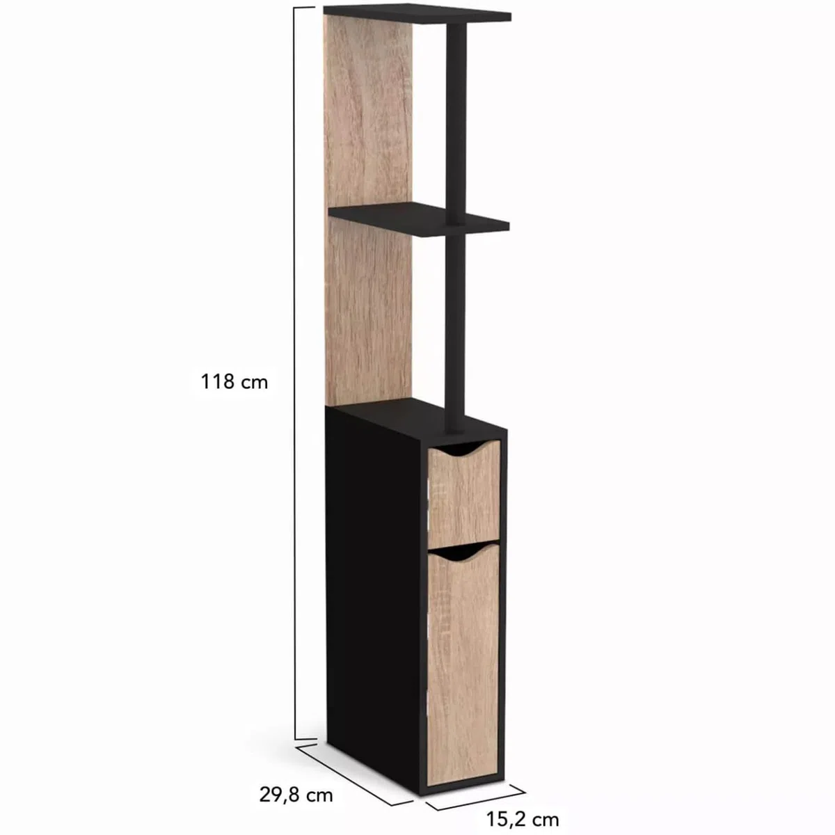 IDMarket - WC-Möbel Regal Holz Willy 2 Türen schwarz und Buche