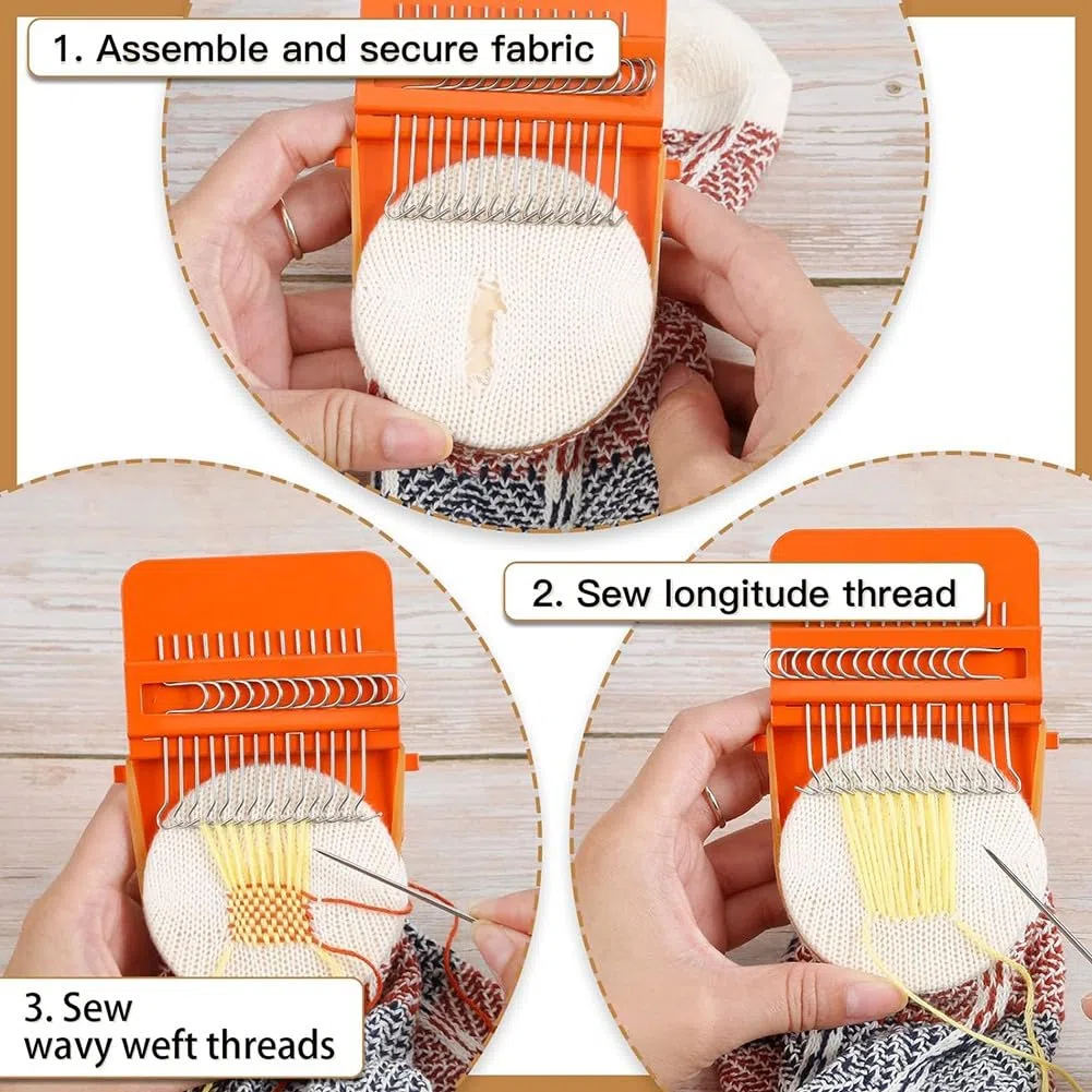 14 Haken Stopf-DIY-Weberei-Reparaturwerkzeug Komplettes Stopfset für Anfänger zum Schnellen Ausbessern Von Jeans, Socken und Mustern