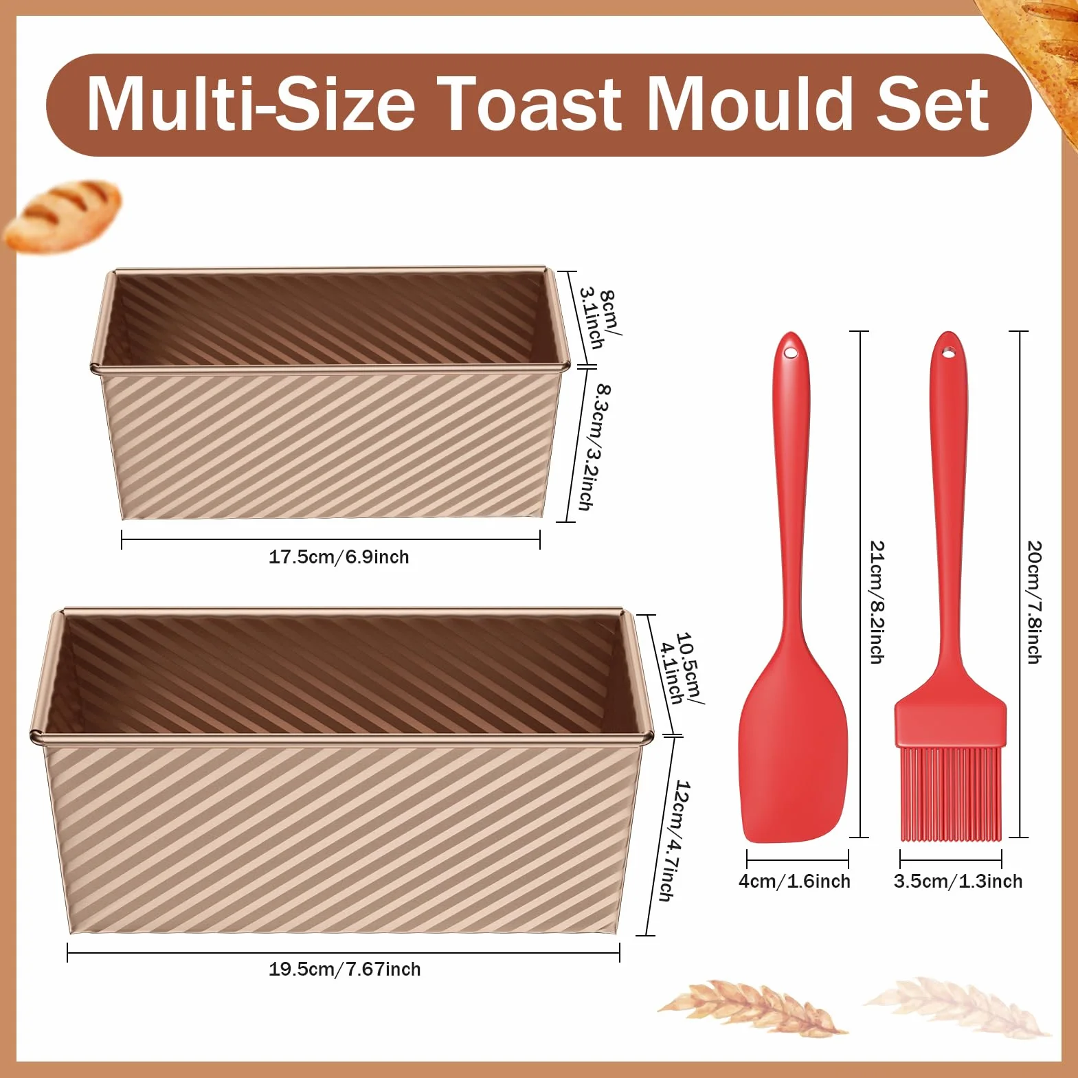 Toast Brot Backform Set,4PCS Antihaft Brot Toastform mit Deckel,Brotbackform für Toast Kuchen (Roségold)