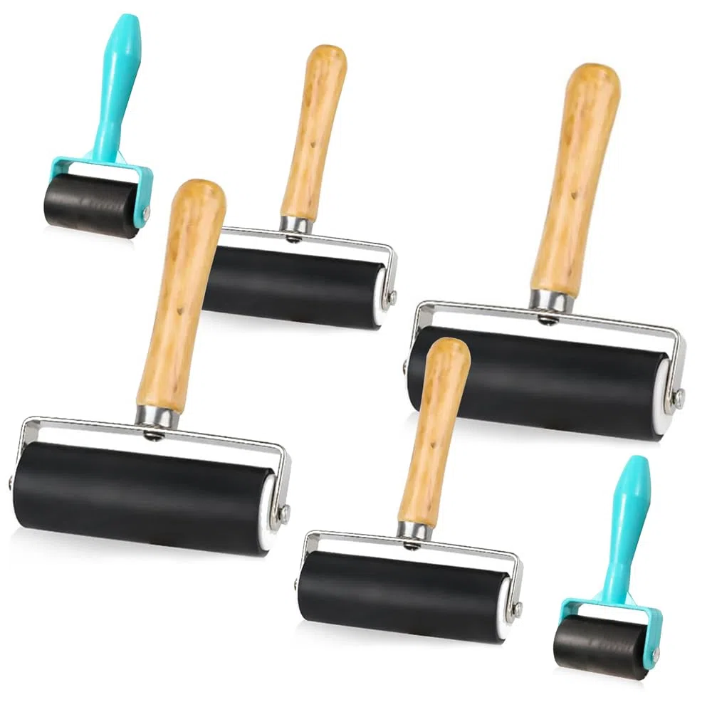 6 Stück Druckfarbenroller, 3 Größen Gummiwalzen für Linol, Fliesen und Blockdruck, Bastelstempel, DIY-Kunstprojekte – Hochwertige Farbroller für den professionellen Einsatz