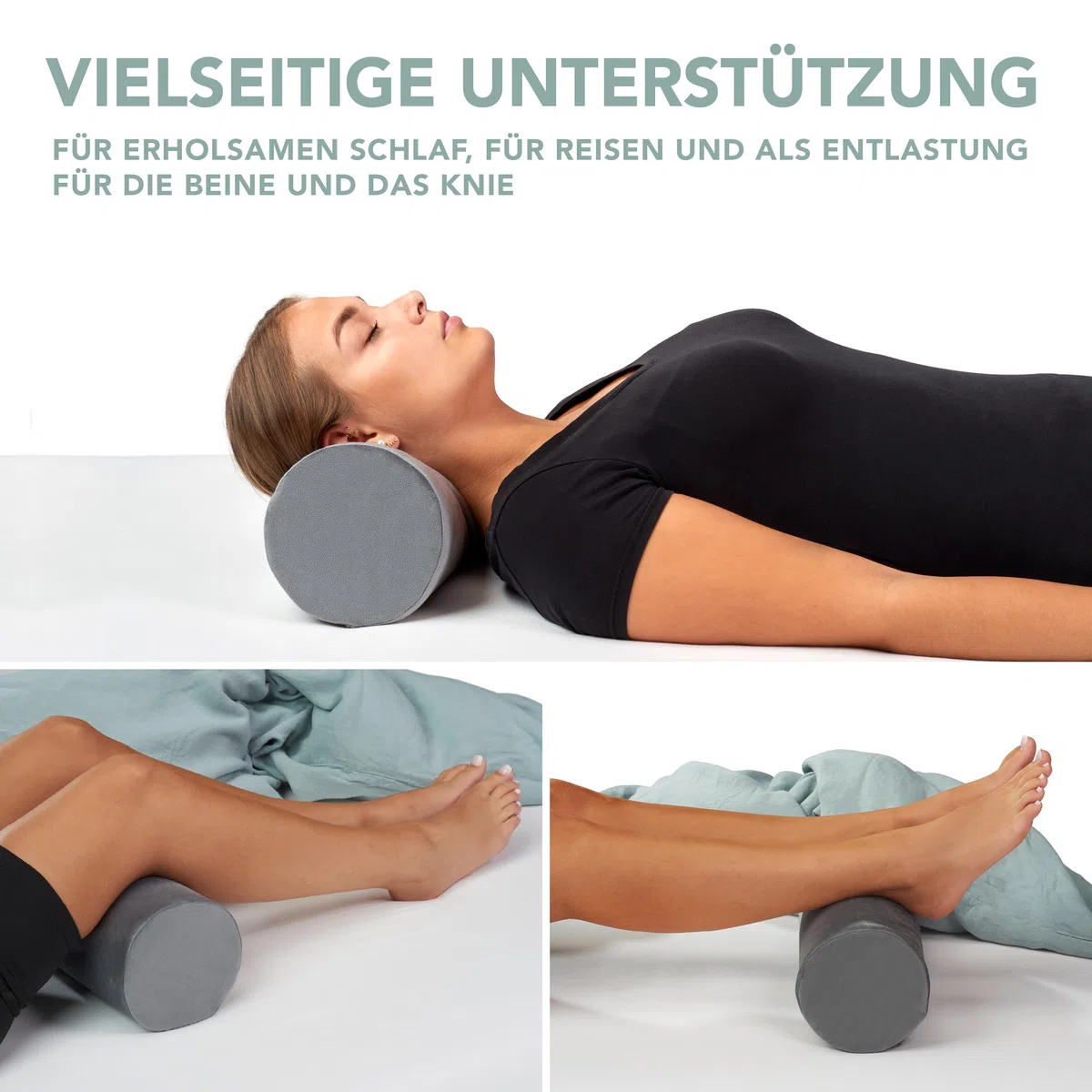 XDREAM Nackenrolle aus ergonomischem Visco-Schaumstoff | Kissen-Rolle für Nacken, Knie & Yoga | Memory Foam Kissen | waschbarer Bezug | Öko-Tex Zertifiziert | Ø 15cm x 40cm