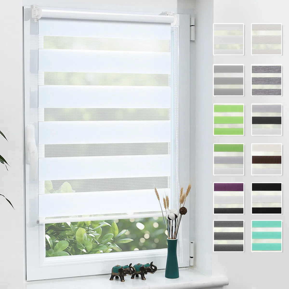 Grandekor Doppelrollo Klemmfix ohne Bohren 85x120cm Stoffbreite 85cm Weiß Fenster Rollos für innen Klemmrollos Duo Rollos für Fenster ohne Bohren mit Bohren Privatschutz UV-Schutz Zebrarollo