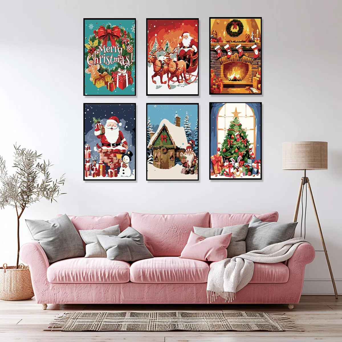Jawecci 6 Stück Weihnachten Malen nach Zahlen für Kinder Erwachsene, DIY Malen Nach Zahlen Weihnachten Handwerks Kunst für Erwachsene Mädchen Home Décor 20x30cm