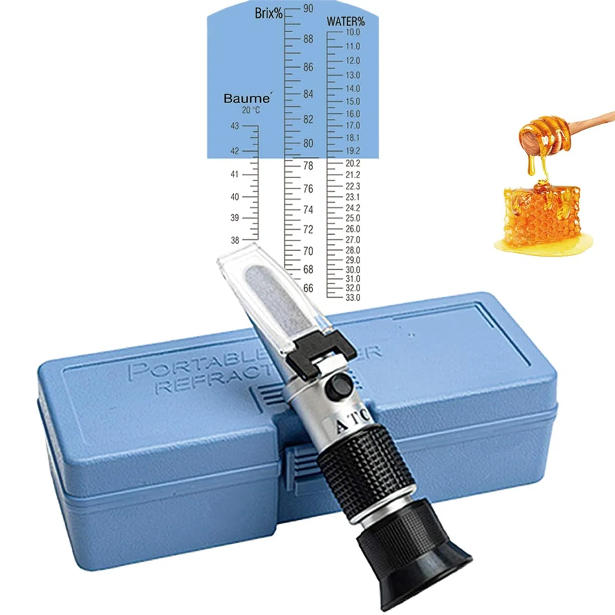 Logic Box Sucrose-Refraktometer für Honigfeuchtigkeit, Brix und Baume, 3-in-1-Anwendungen, 58-90% Brix Tester, mit ATC, ideal für hohe Zucker-Ahornsirup, und Melasse, Malt-, Bienenenhaltungsbedarf