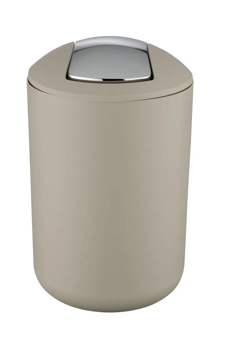 WENKO Kosmetikeimer Mod. Brasil L, 6,5 Liter Bad-Mülleimer mit Schwingdeckel, aus bruchsicherem Kunststoff, BPA-frei, Taupe
