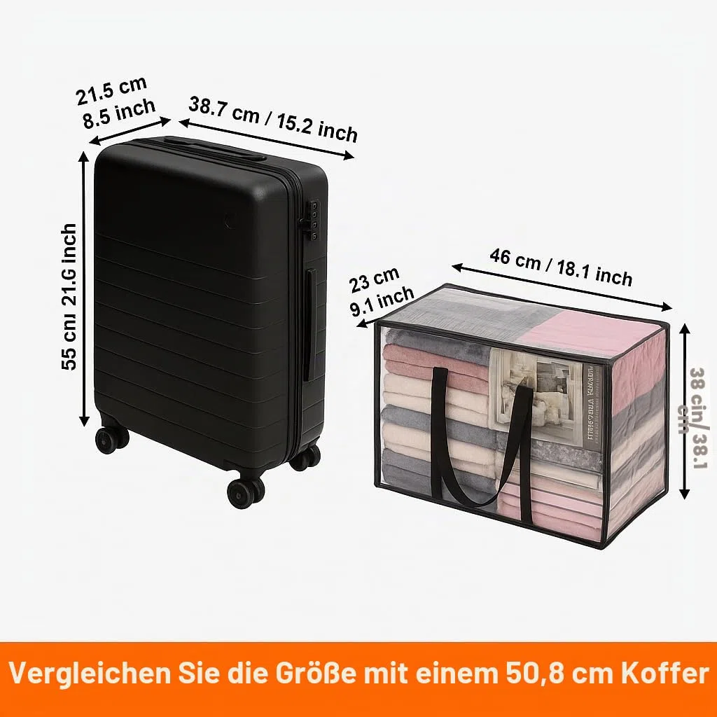Vieshful 3 Stück Transparente Plastik Aufbewahrungstasche, 40L Organizer Aufbewahrungsbox Kleideraufbewahrung Umzugskartons für Bettdecken, Kleidung, Bettwäsche, Weihnachtskränzen und Steppdecken