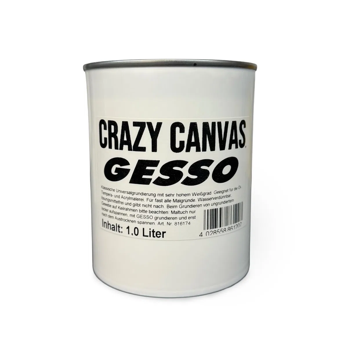 Gesso Grundierung weiß, matt in Künstlerqualität - 1 Liter | Nur 30 bis 60 Minuten Trockenzeit - Profi Grundierung für Leinwand, Holz, Papier & mehr - lösungsmittelfrei