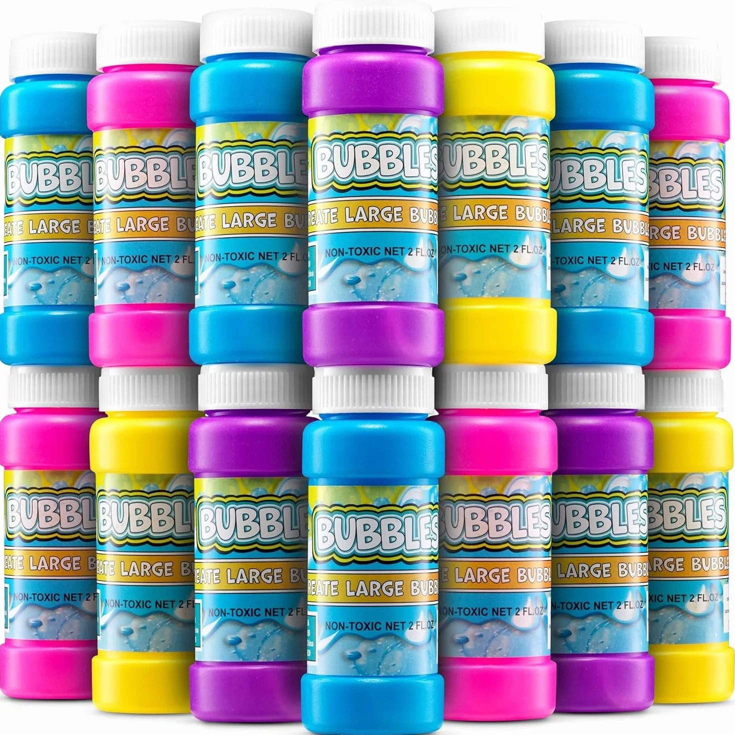 Seifenblasen für Kinder – Packung mit 24 x 59 ml-Seifenblasen, Verschiedene Neonfarben, Spiele im Freien, Kleine Geschenke für Kinder, Kindergeburtstag Gastgeschenke, Geschenktütenfüllung