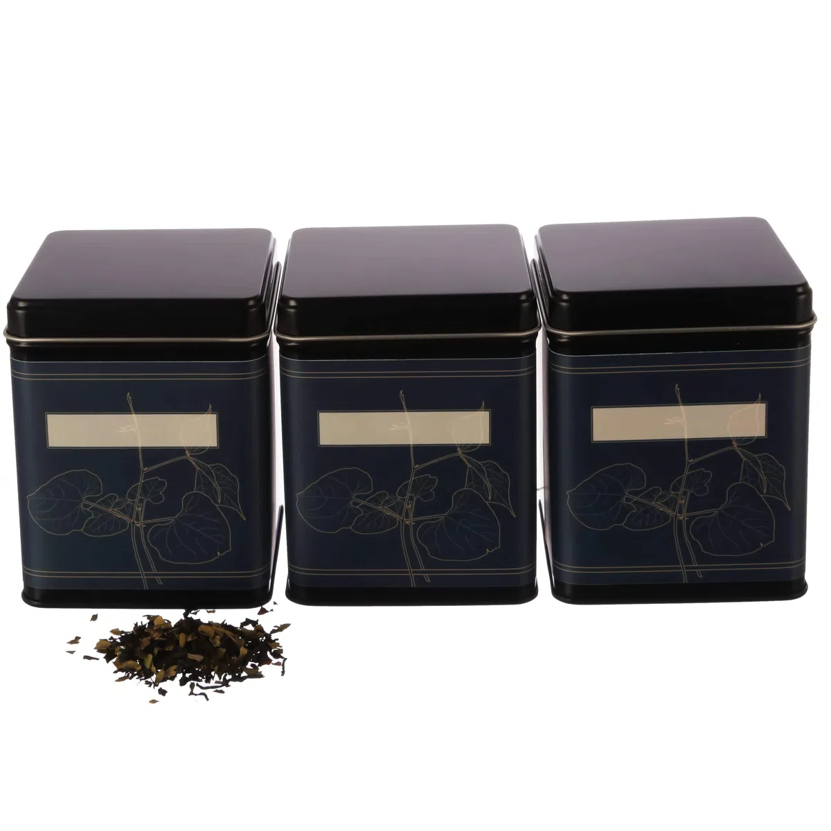 6x klassische eckige Teedose, stapelbar, aromadicht aus Metall für je 140g Earl Grey, inkl. 6 florale-Etiketten | 9.8x7.6x7.6 cm (H,B,T) auch ideal als Mehl-, Reis- oder Keksdose