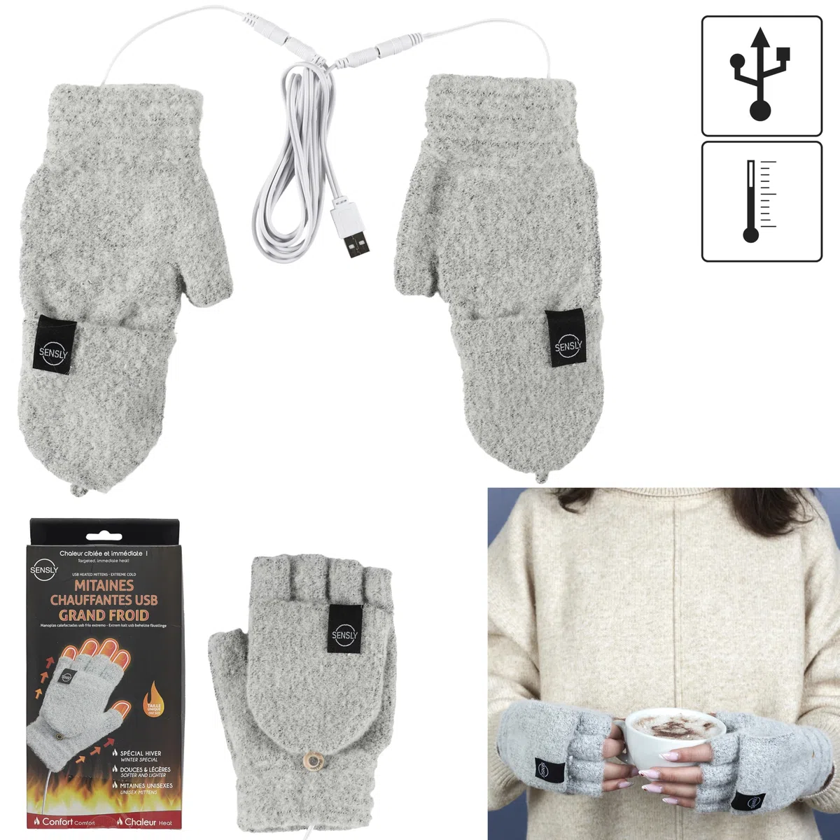 SENSLY USB, SB0046, USB-Heizhandschuhe, schnelle Erwärmung und optimaler Komfort, weiche und anpassbare Materialien, perfekt für Zuhause, Büro oder Reisen, Elegantes und praktisches Design