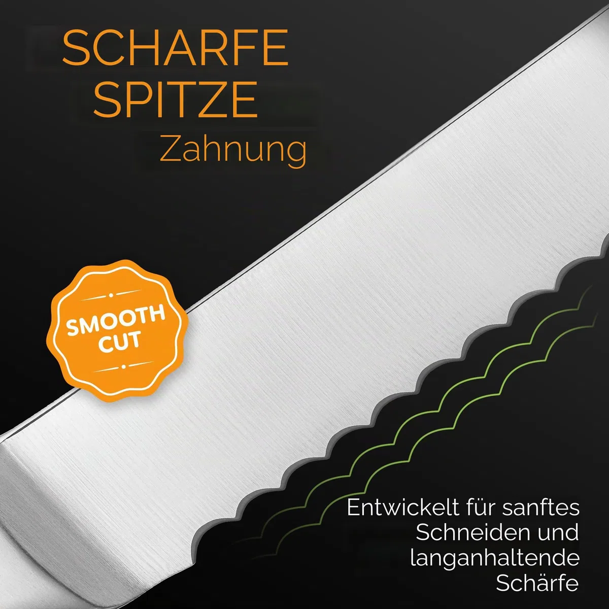 Orblue Brotmesser aus Edelstahl mit Wellenschliff – Ultrascharfes Profi Küchenmesser, Ideal für Brot, Bagels & Kuchen, Schwarz