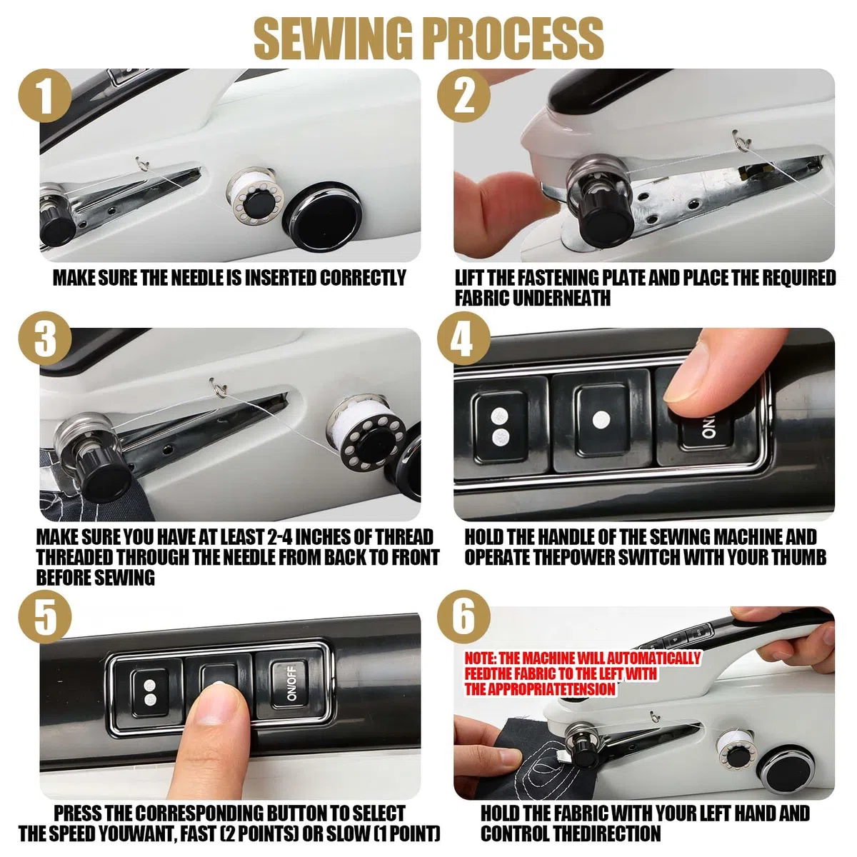 Handnähmaschine, Mini Nähmaschine Handheld, Elektrische Tragbare Nähmaschine für Anfänger, Einhand Schnellnäher für Stoff, Kleidung, Reparaturen zu Hause