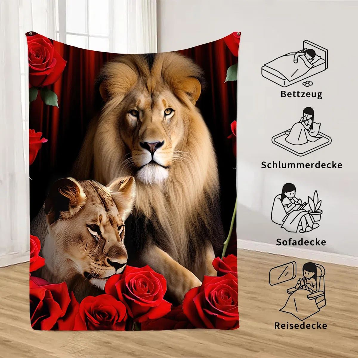 Löwe Decke 150x200,Löwe Kuscheldecke Wilde Tier Muster Wohndecke Wohndecke für Kinder Geschenk Couch Sofa Deko (C, 150x200cm)