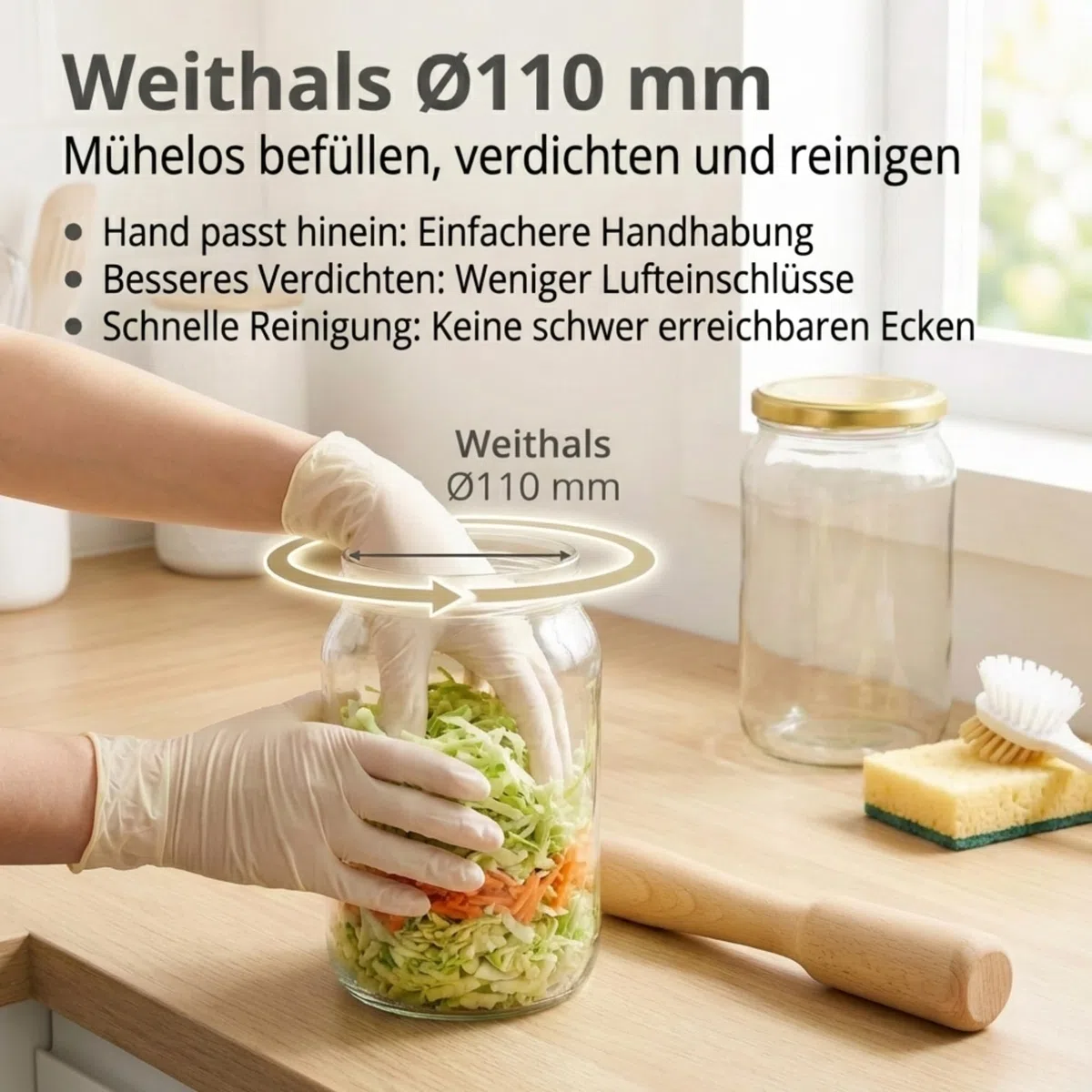 myFERMENTS Kimchi Behälter – 2L großes Fermentierglas für Kombucha, Kimchi, Kefir – Einmachgläser mit Schraubdeckel, weite Öffnung zum Einlegen, Fermentieren – Luftdichte Deckel – 2er Set