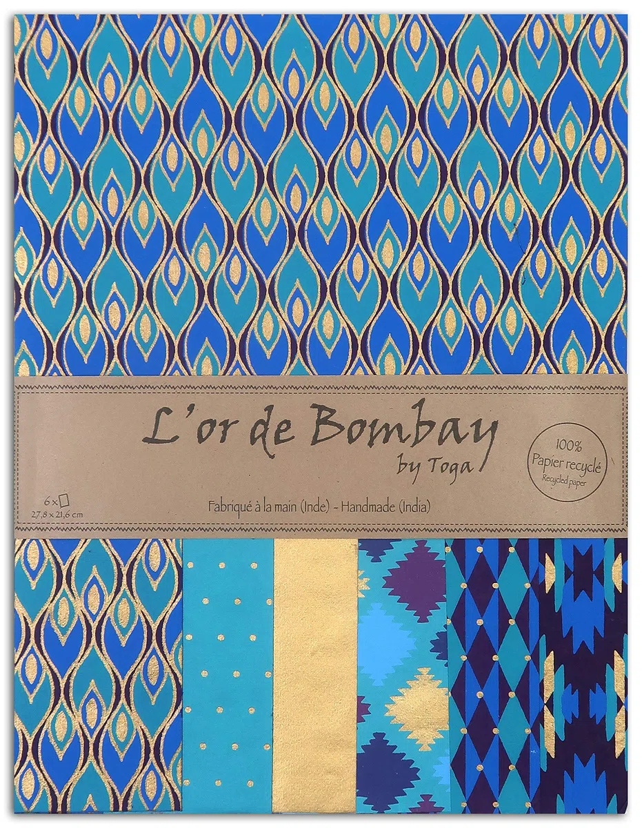 Draeger Paris 1886 Bombay Gold Set mit 6 Blättern, Recyclingpapier, blau-violett, 21 x 28 cm
