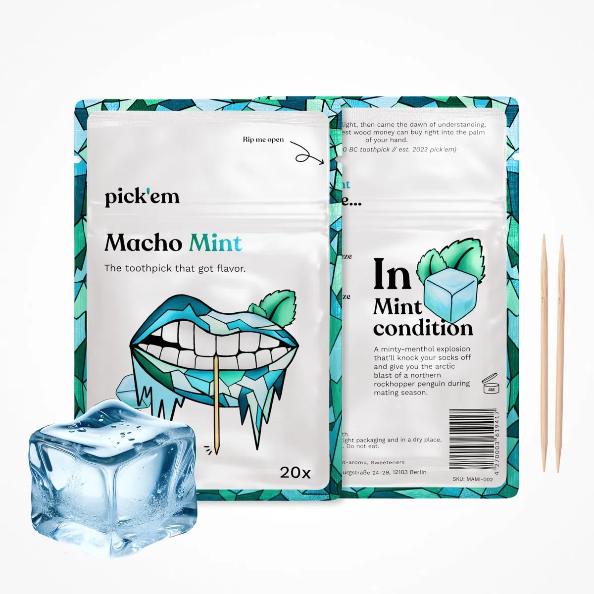 pick'em Zahnstocher mit Geschmack 6-Pack XXL [120x ZAHNSTOCHER MIT GESCHMACK] - Minze, Mango, Cola, Wassermelone, Pfirsich, Erdbeere - Zahnstocher mit Geschmack - aromatisierte Zahnstocher