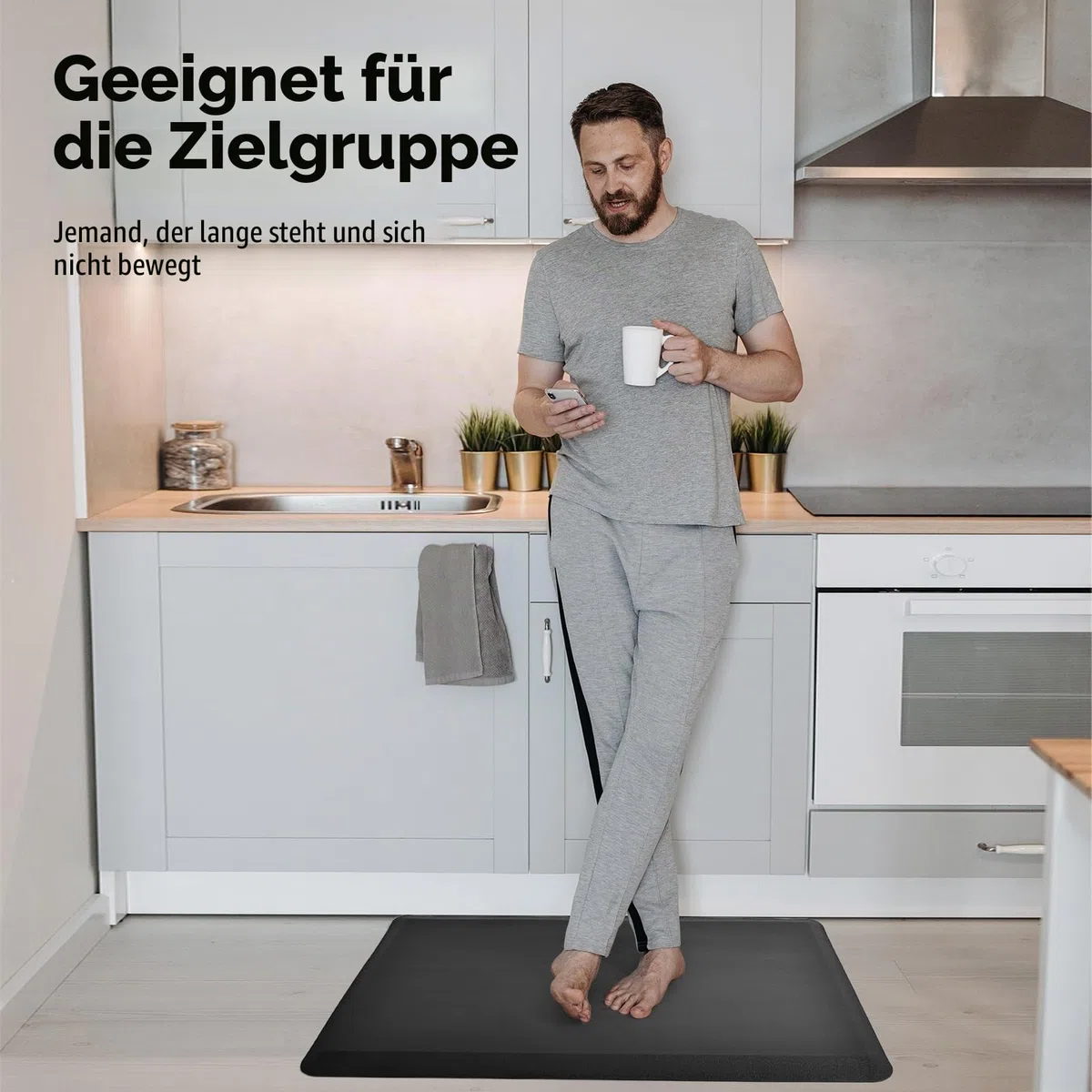 Art3d 1,9 cm Dicke Anti-Müdigkeit-Küchenmatte gepolsterte Küchenmatte rutschfestes Schaumstoff-Komfortkissen Stehpult Büro Garageboden 71 x 44 cm Schwarz