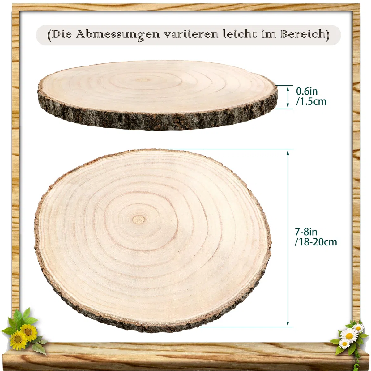 Scettar Holzscheiben 4 Stück, 18–20 cm und eine dicke von 15 mm Baumscheibe Holzplatte Rund für Tafelaufsätze DIY-Hochzeitsdekorationen Aus Holz Gemälde Untersetzer & zum Basteln