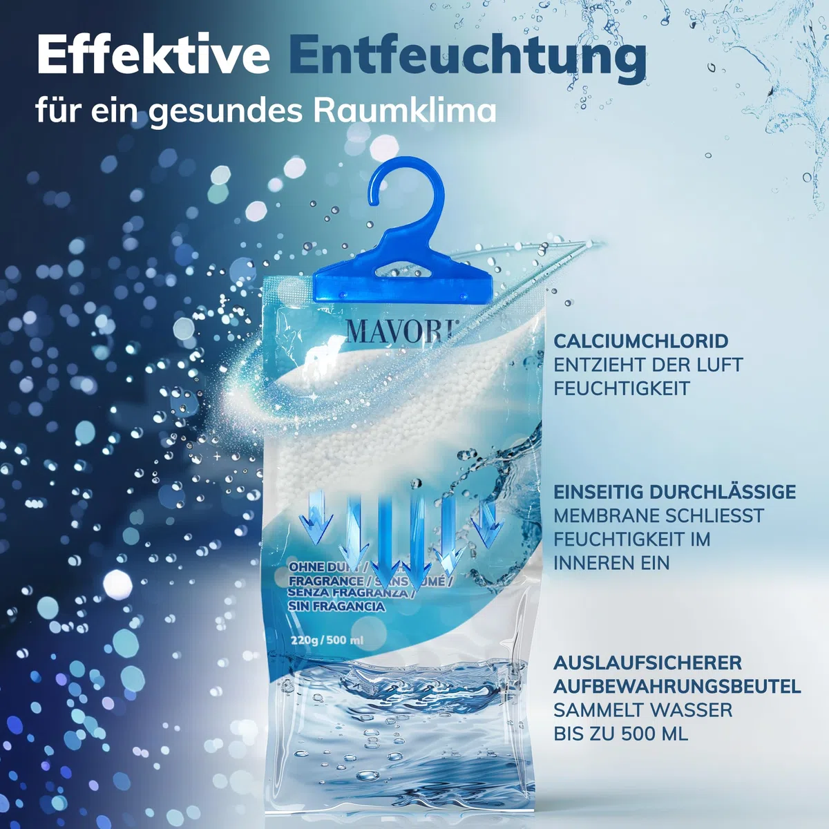 10er Set XL Luftentfeuchter zum Aufhängen I Luftentfeuchter Beutel I Entfeuchter Schrank und Feuchtigkeitsabsorber für Räume gegen Feuchtigkeit, Schimmel und Gerüche I bis zu 500ml je Beutel