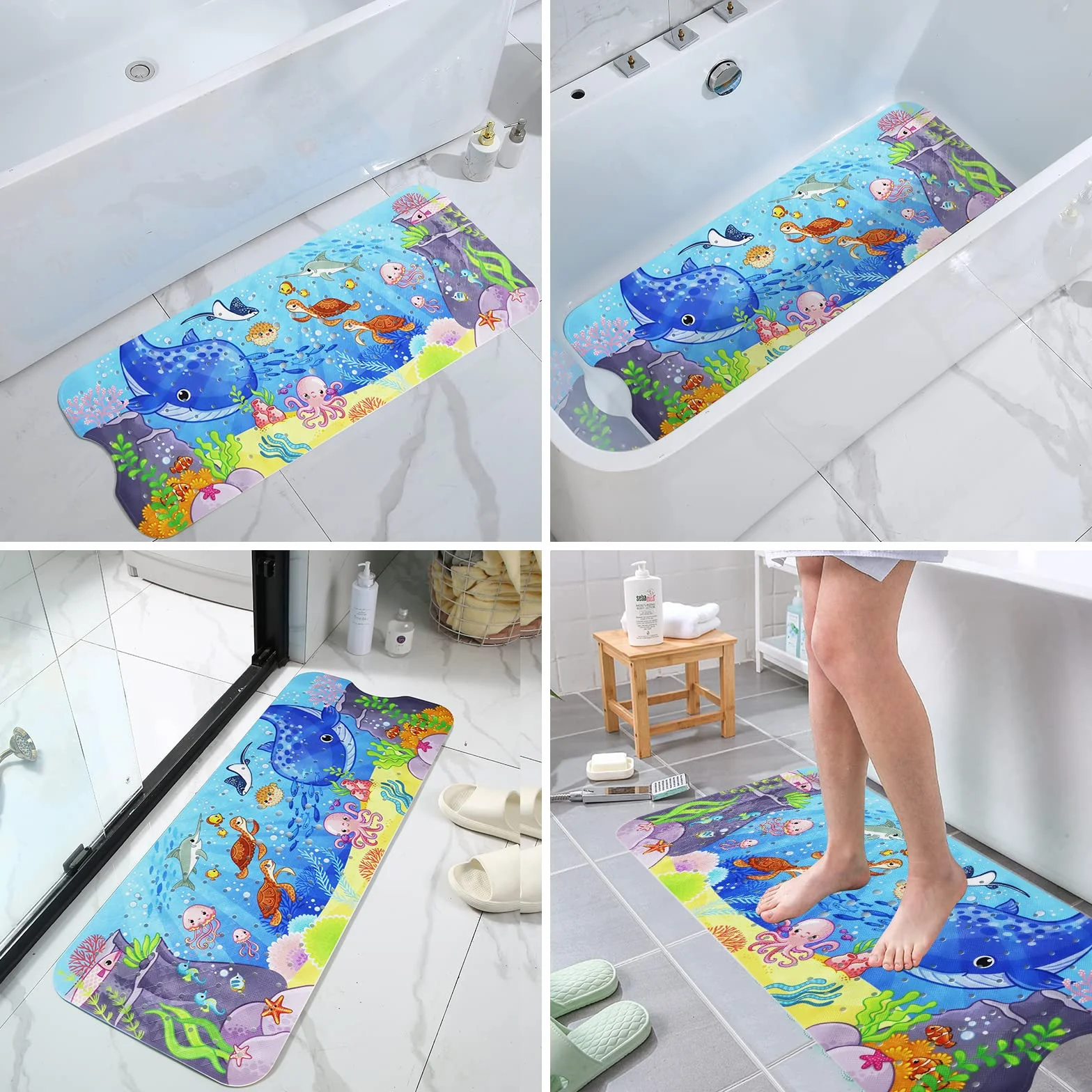 LUZOON Badewannenmatte Kinder, Antirutschmatte 100x40cm Duschmatte Badewanneneinlage Badematte rutschfest Badewanne (Ozean)