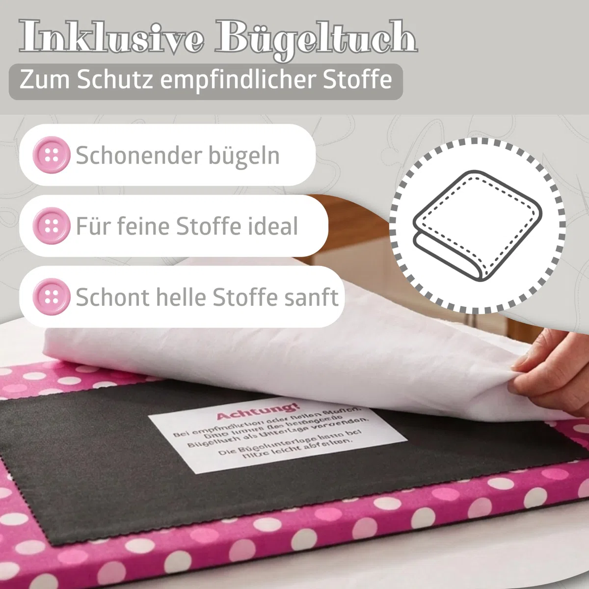 SEMPLIX Bügelunterlage mit rutschhemmender Rückseite, für kleine Bügelarbeiten beim Nähen, Patchworken, Basteln, Plotten und Sticken Zuhause & Unterwegs, (30 x 40 cm) (beere/rosa)