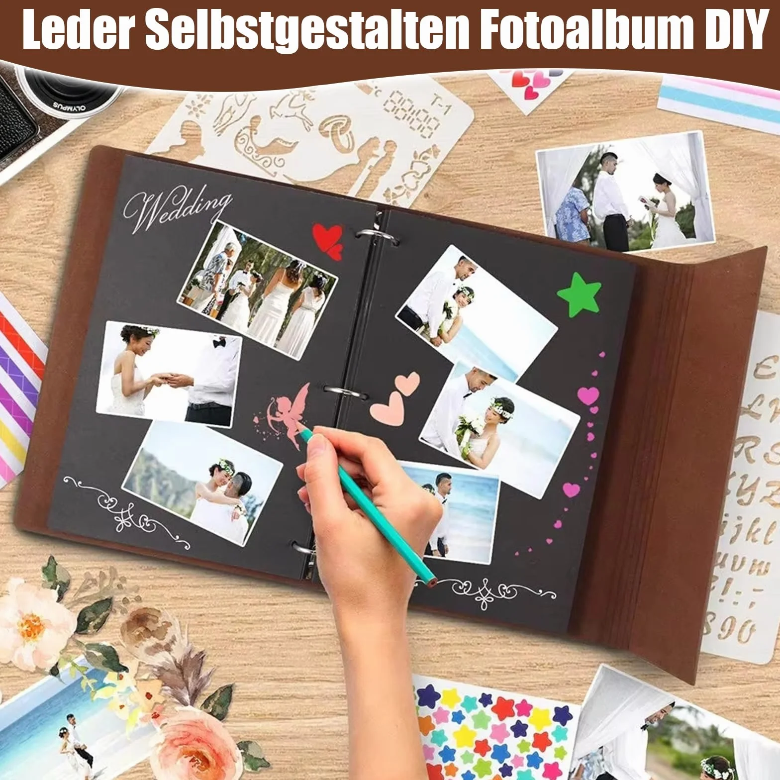 Fotoalbum Lederalbum Selbstgestalten - 21,5x17cm Scrapbook Album, 60 Seiten Scrapbook für 240 Bilder Foto Buch Vintage, Hochzeit Fotobuch, Vintage Fotobuch, Geschenk für Freund (1)